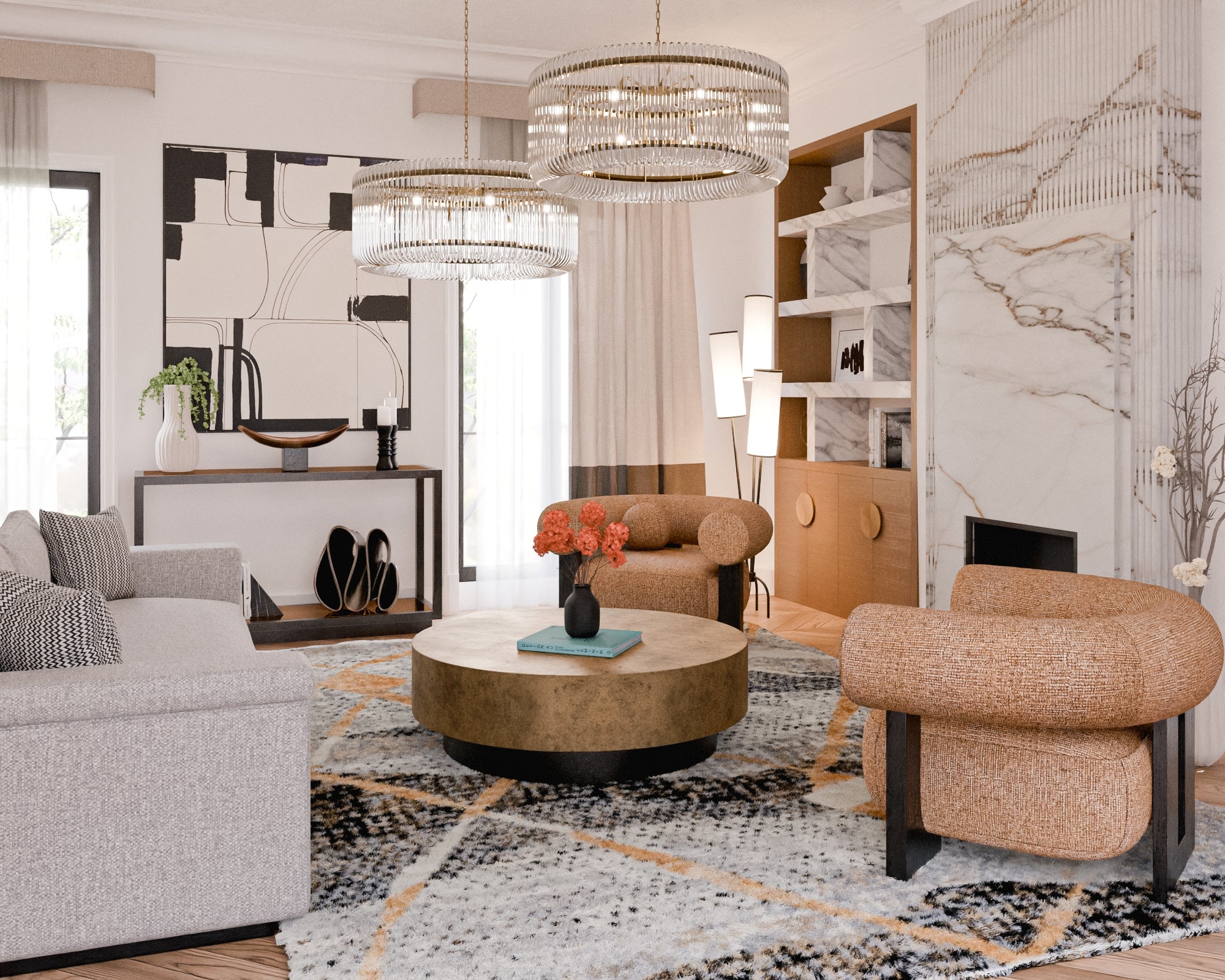 Trevi Floor Lamp - White Linen/Black Metal