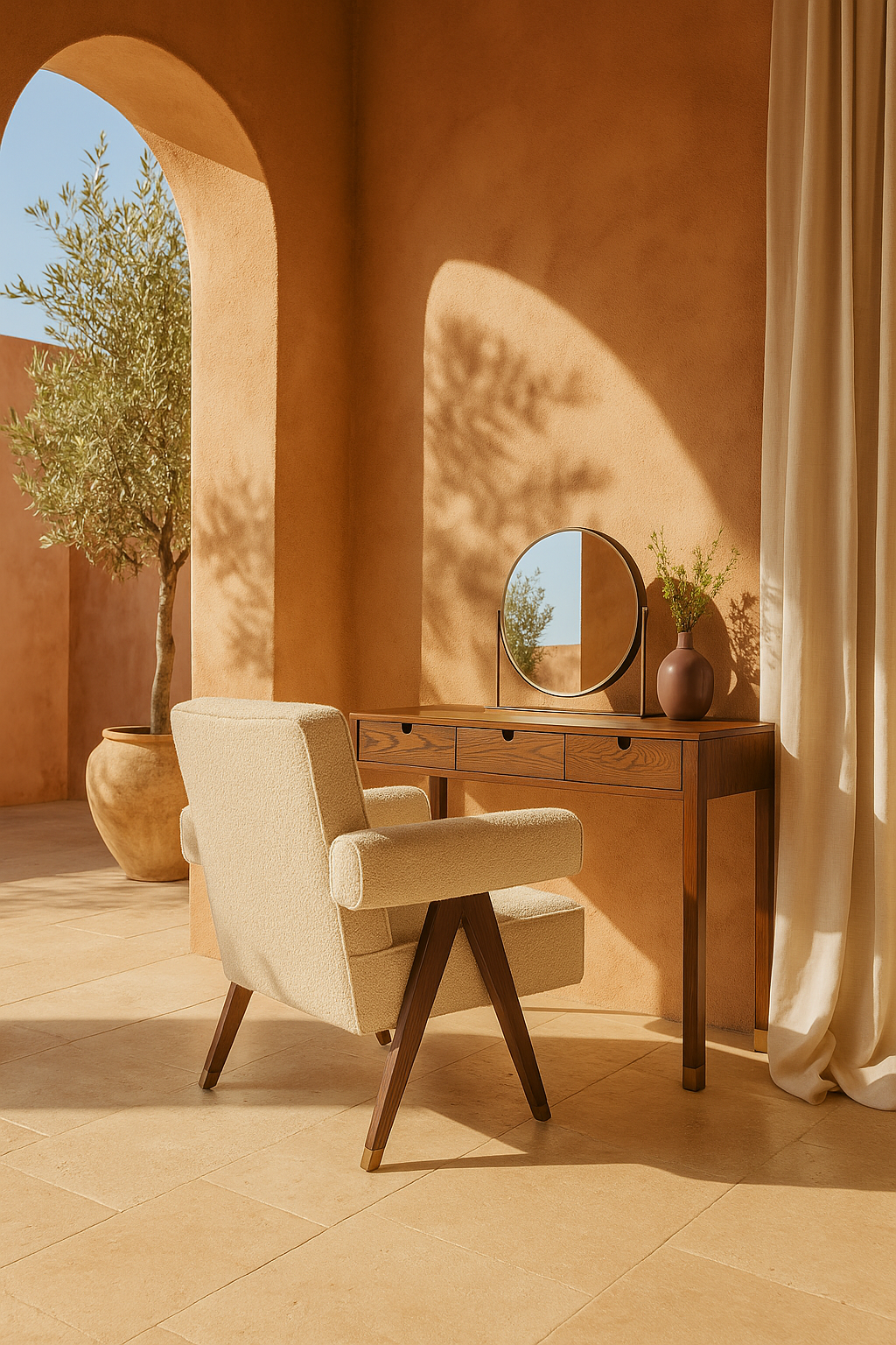 Alcudia Dressing Table - Dark Brown Oak/Antique Brass