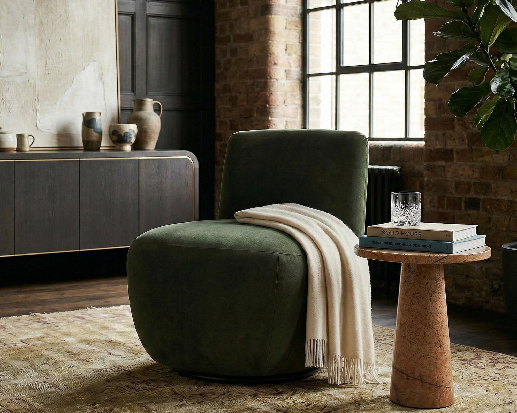 Hopper Swivel Occasional Chair - Hopper Moss | Matt Black Metal (Crib 5)