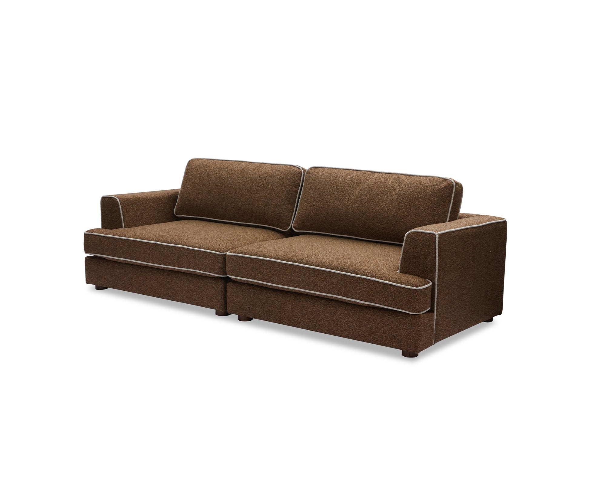 Cameron Sofa - Capella Fennel Seed with Capella Sand Piping | Dark Brown Solid Wood (Crib 5)