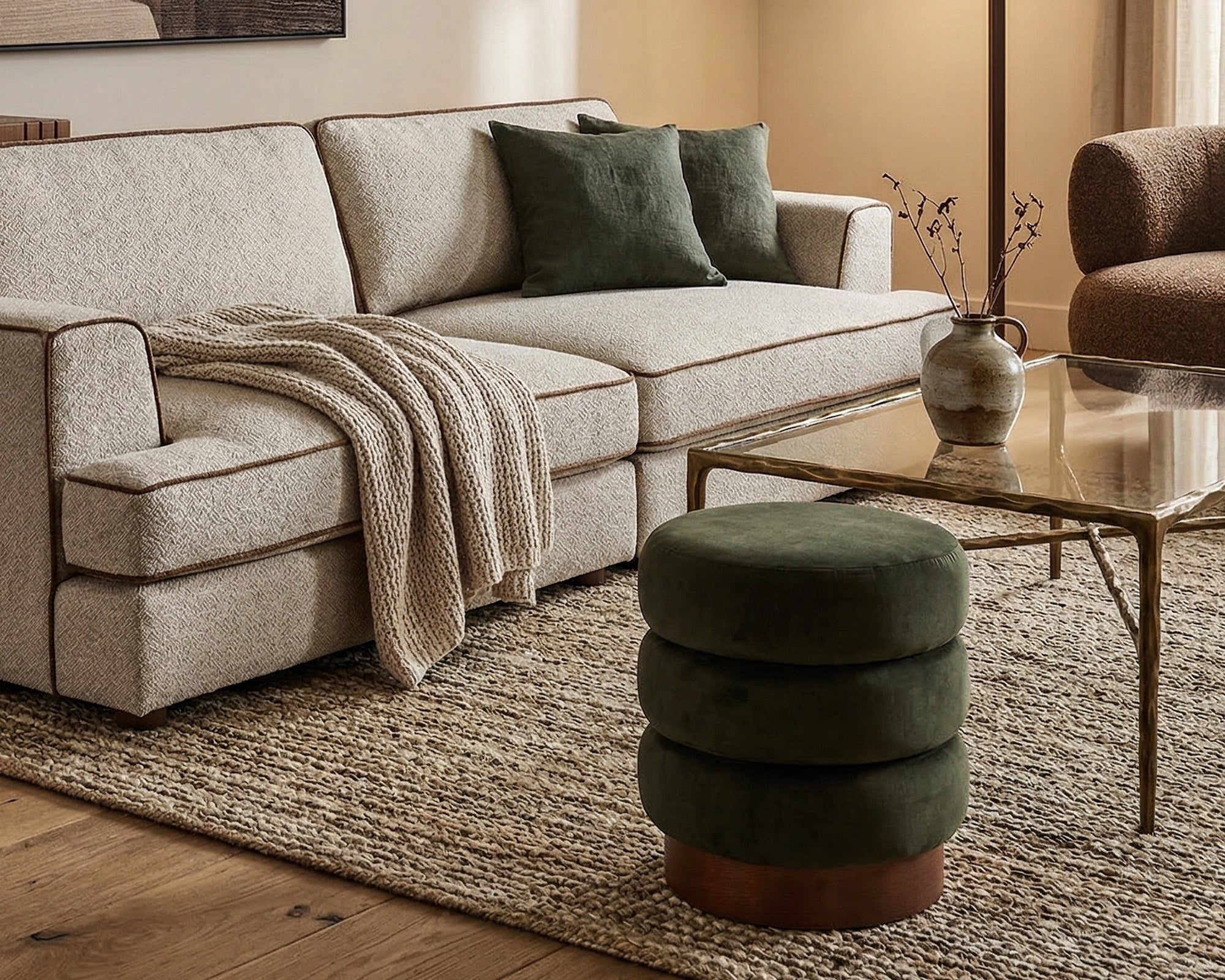 Trace Footstool - Hopper Moss | Mid Brown Oak Sold Wood (Crib 5)