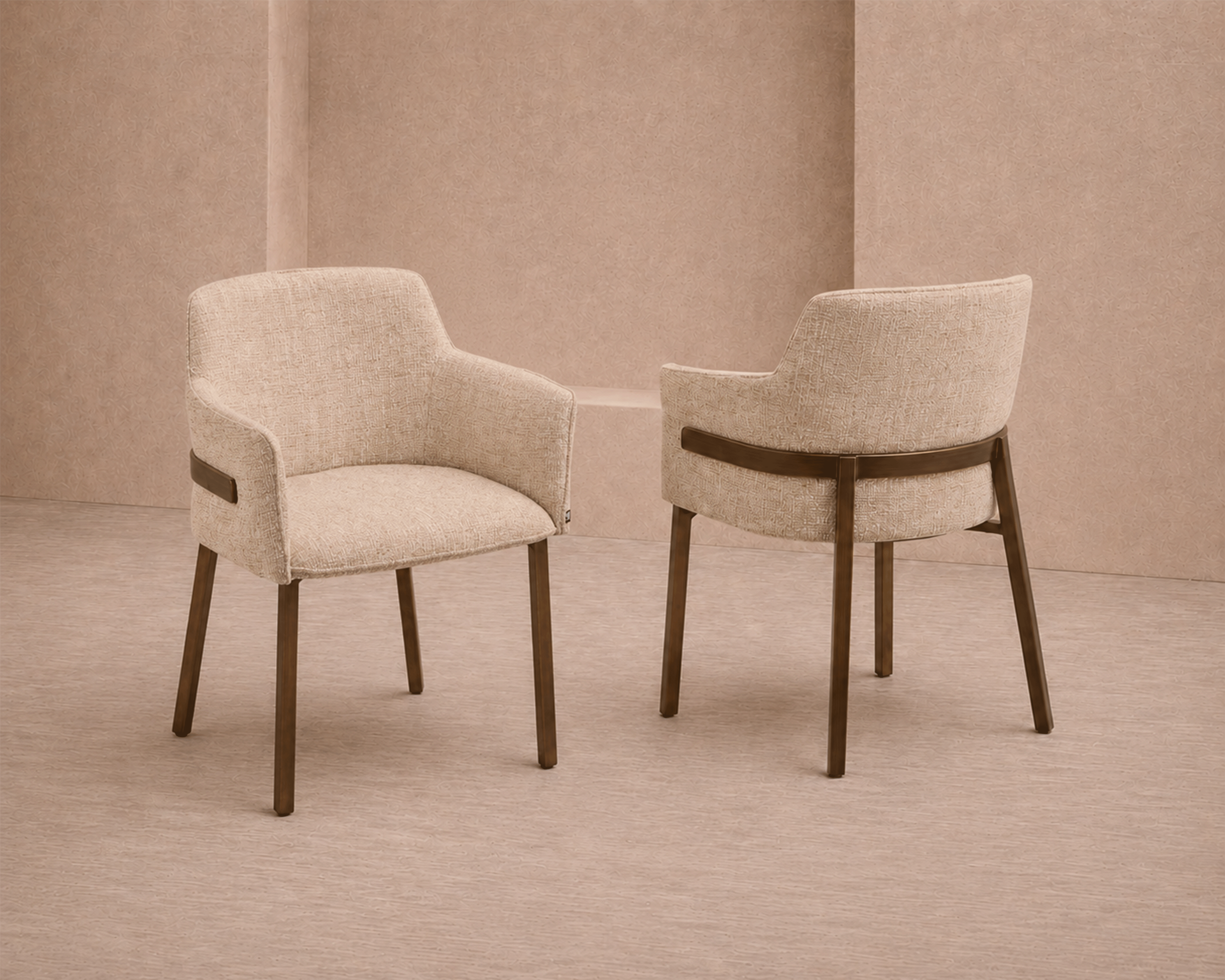 Tessa Dining Chair (set of 2) - (Crib 5) Field Beige Fabric & Hairline Antique Brass