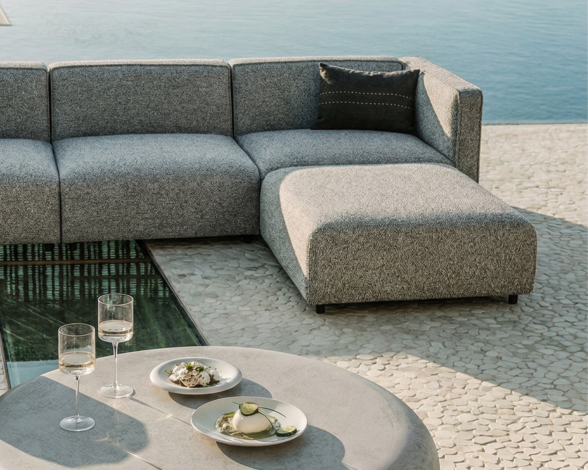 Riviera Outdoor Modular Sofa - (Crib 5) Lima Grey and Deep Charcoal