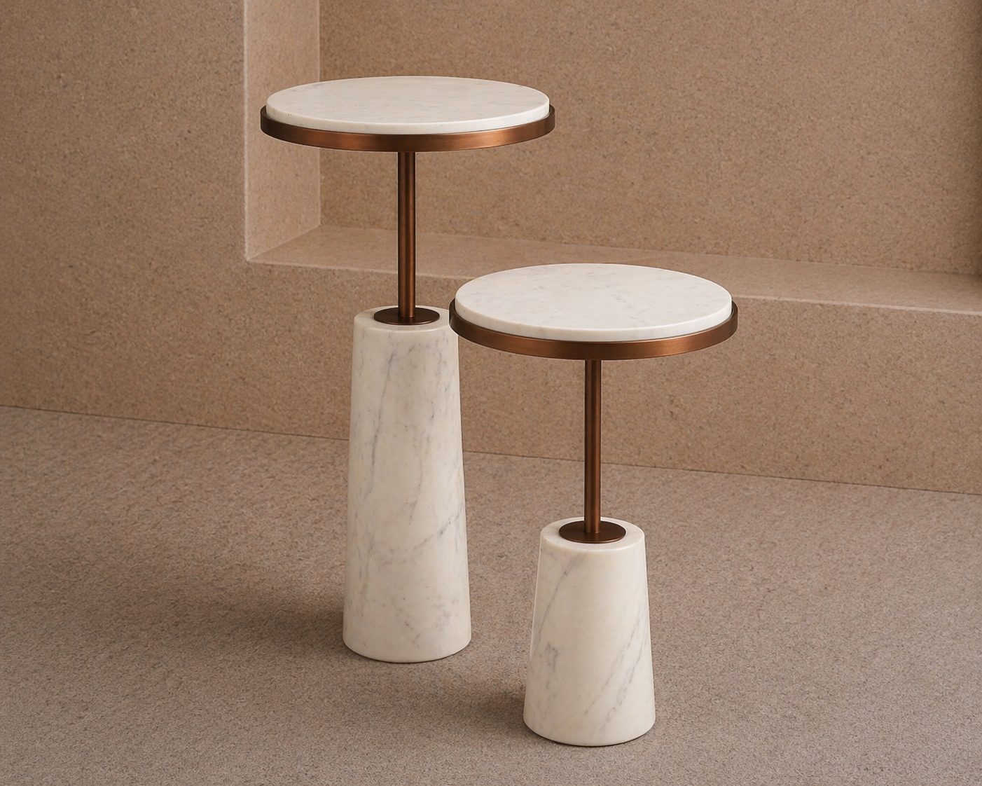 Notto Side Table (set of 2) - White Marble and Bronze