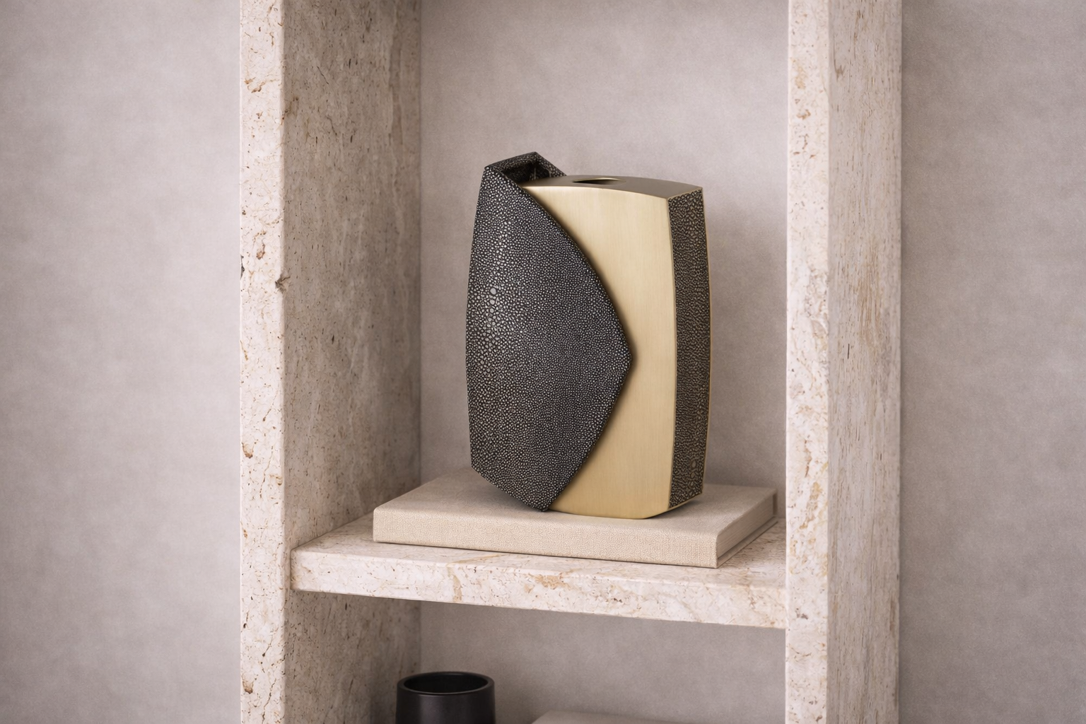 Raymond Vase - Grey Faux Shagreen/Brushed Brass