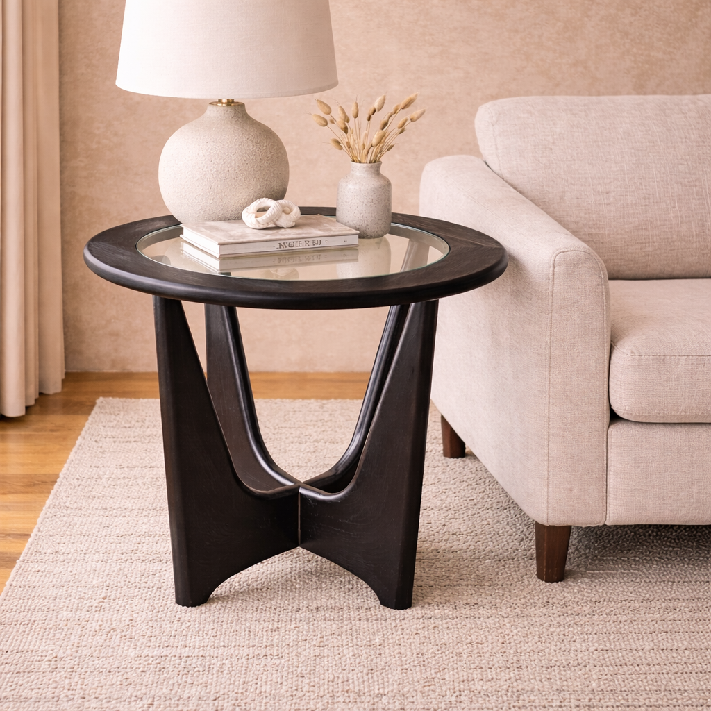 Sculpto Side Table - Clear Glass/Wenge