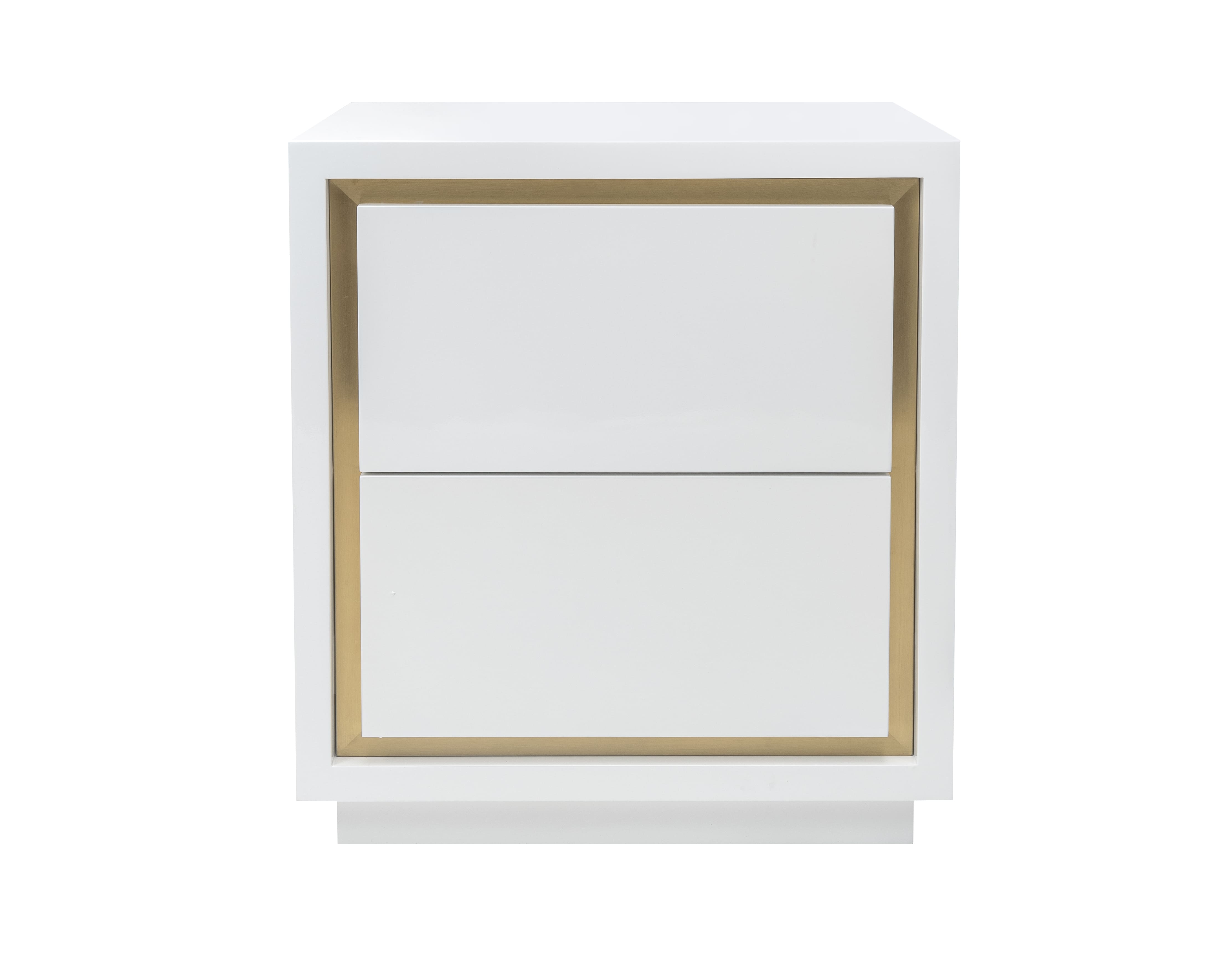 Utopia Bedside Table  -  White High Gloss/Brushed Brass