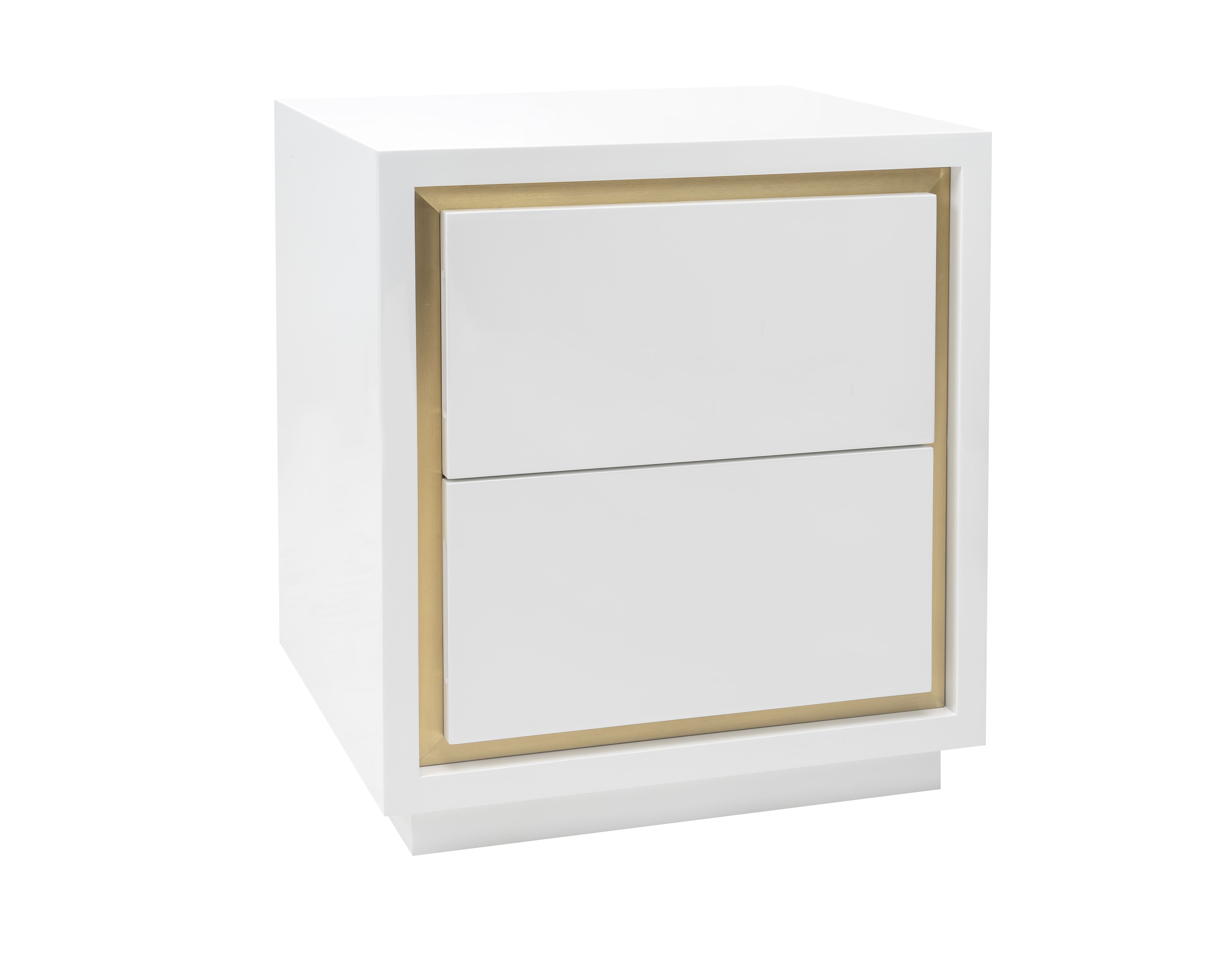 Utopia Bedside Table  -  White High Gloss/Brushed Brass