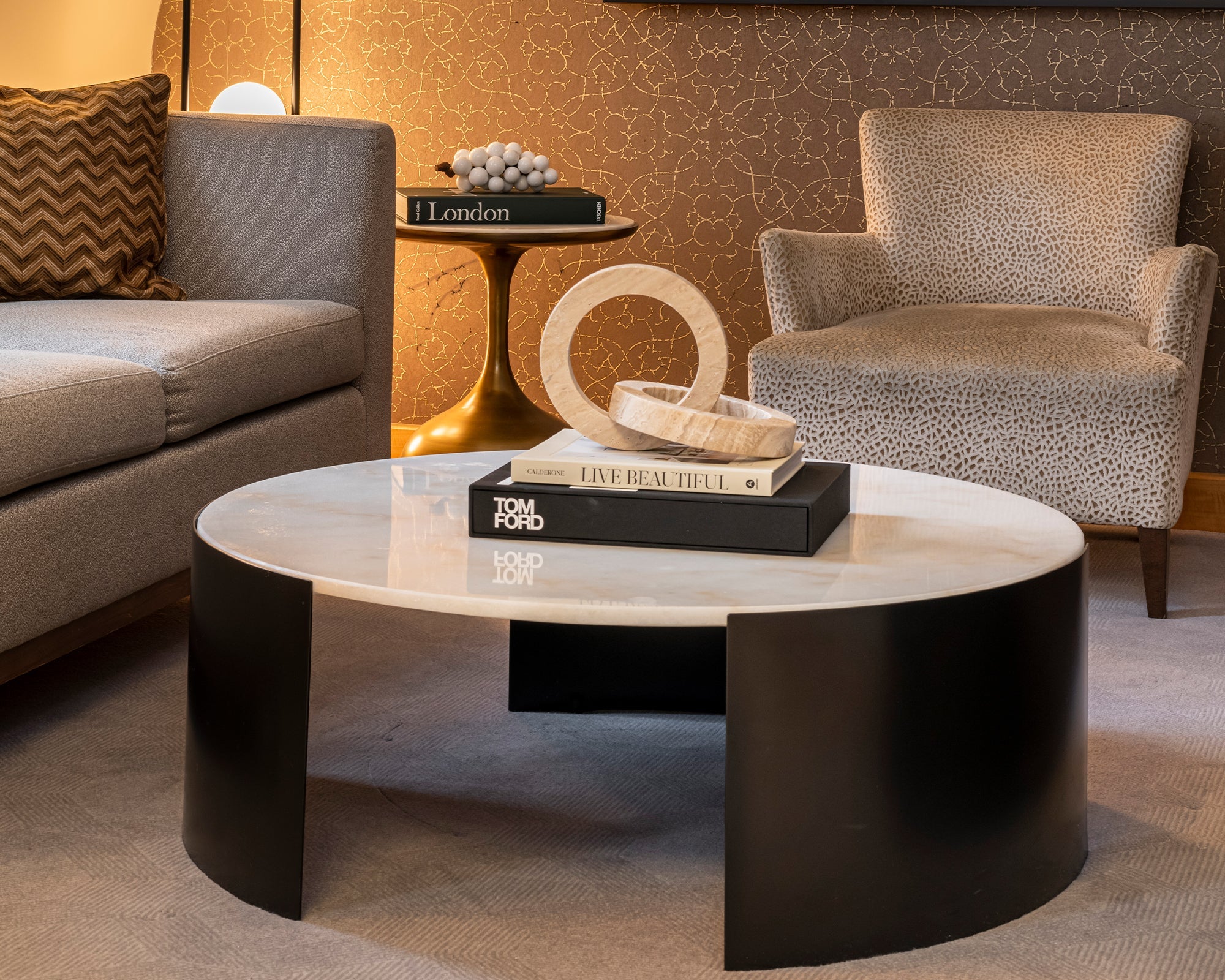 Samba Coffee Table - White Marble/Industrial Brown