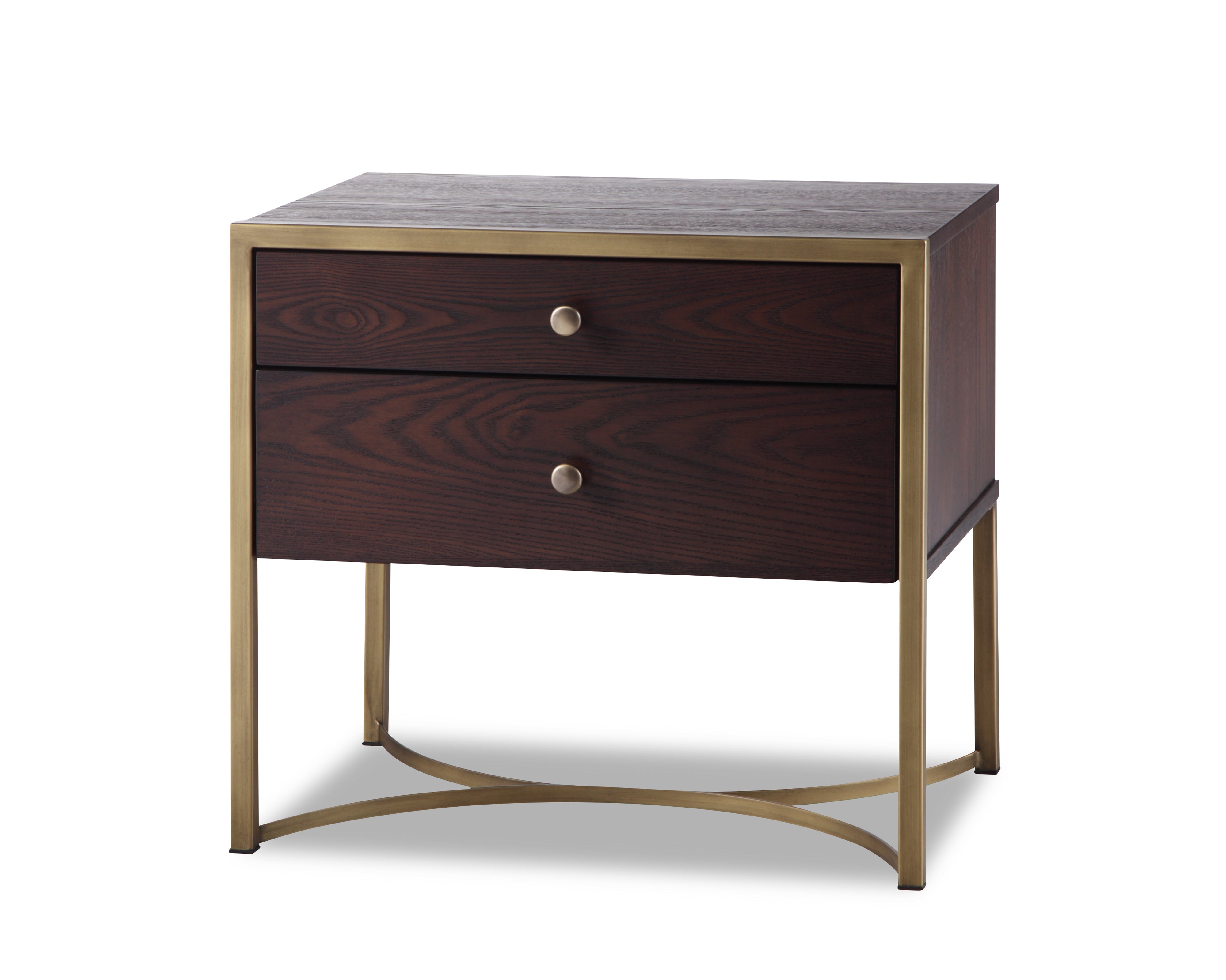 Rivoli Bedside Table - Chocolate B. Ash Veneer/Brass Painted