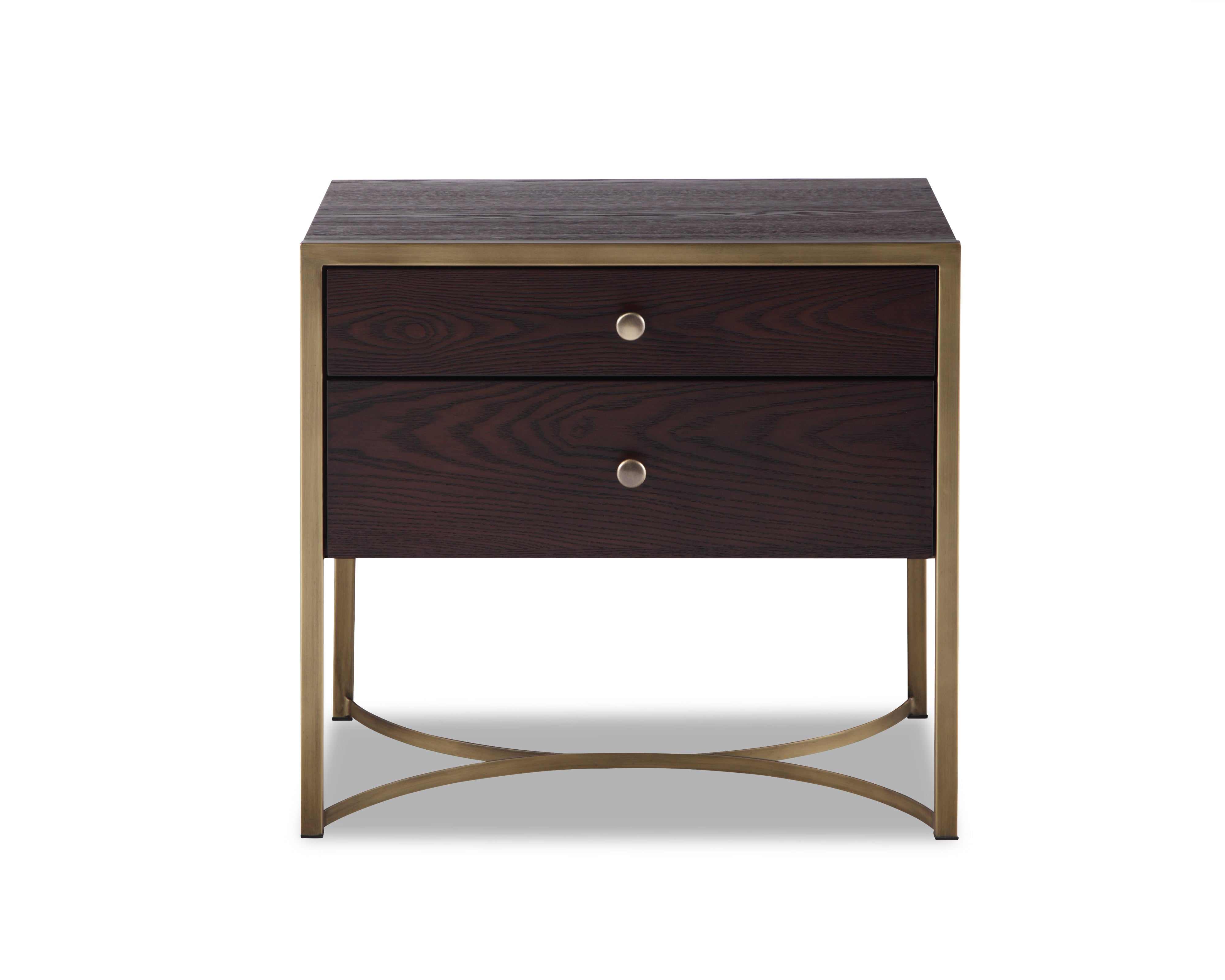 Rivoli Bedside Table - Chocolate B. Ash Veneer/Brass Painted