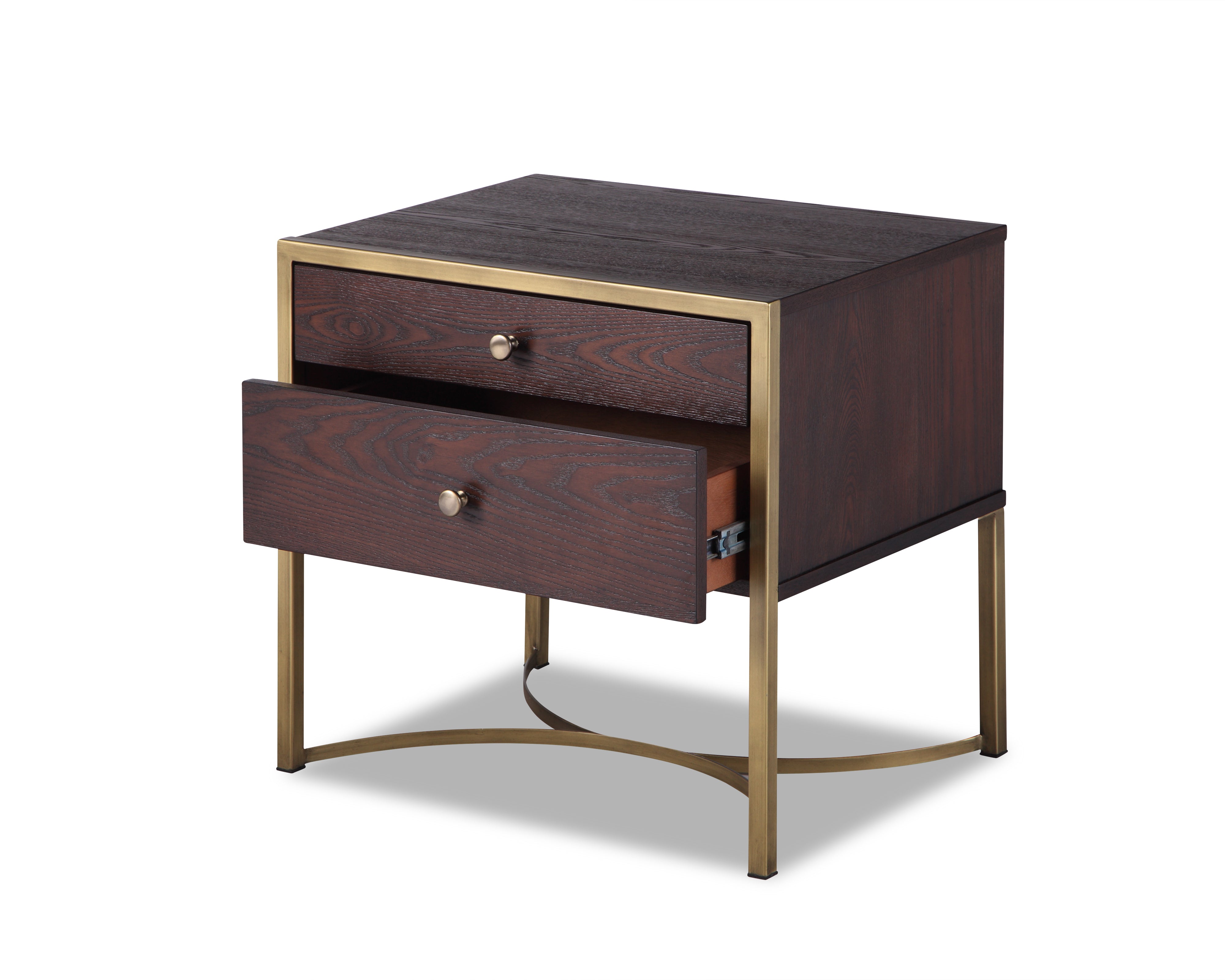 Rivoli Bedside Table - Chocolate B. Ash Veneer/Brass Painted