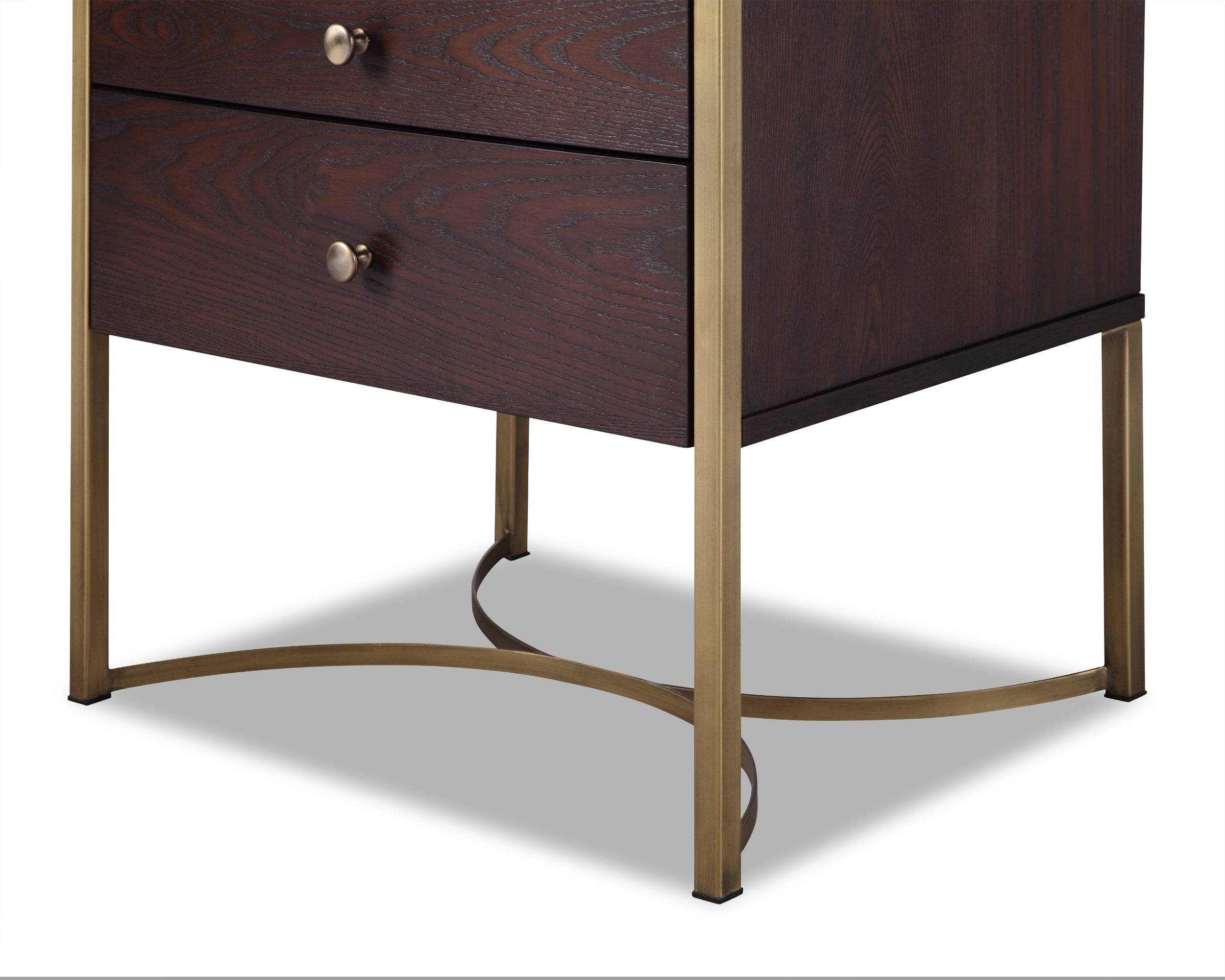Rivoli Bedside Table - Chocolate B. Ash Veneer/Brass Painted