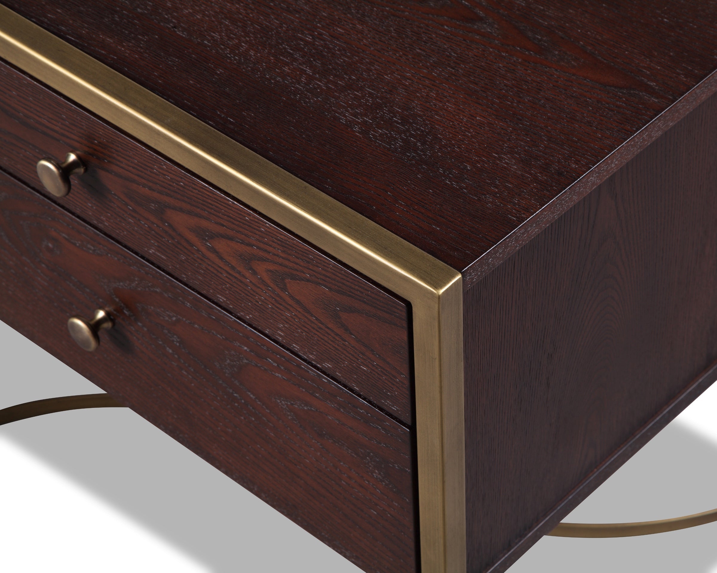 Rivoli Bedside Table - Chocolate B. Ash Veneer/Brass Painted