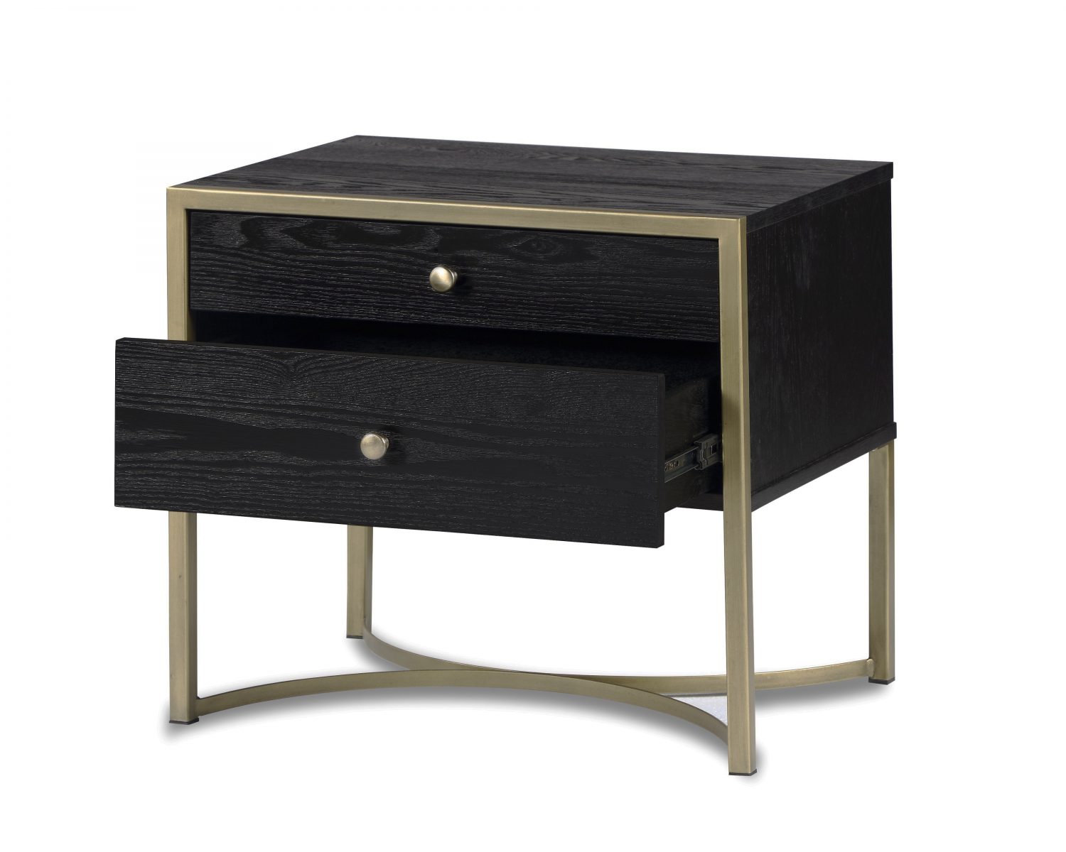 Rivoli Bedside Table - Black Ash Veneer/Brass Painted