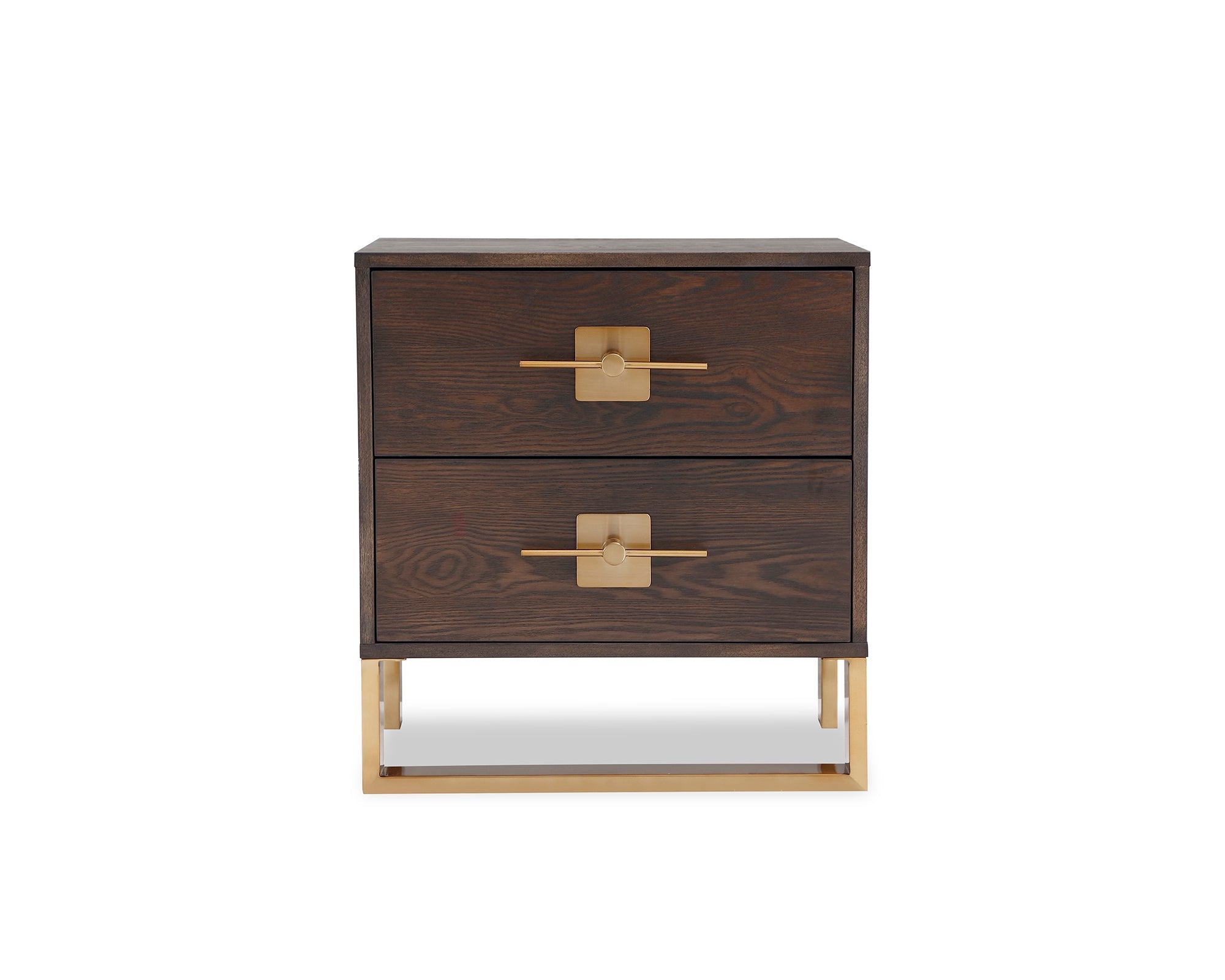 Ophir Bedside Table 2 Drawers  - Dark Brown Ash/Dark Brass