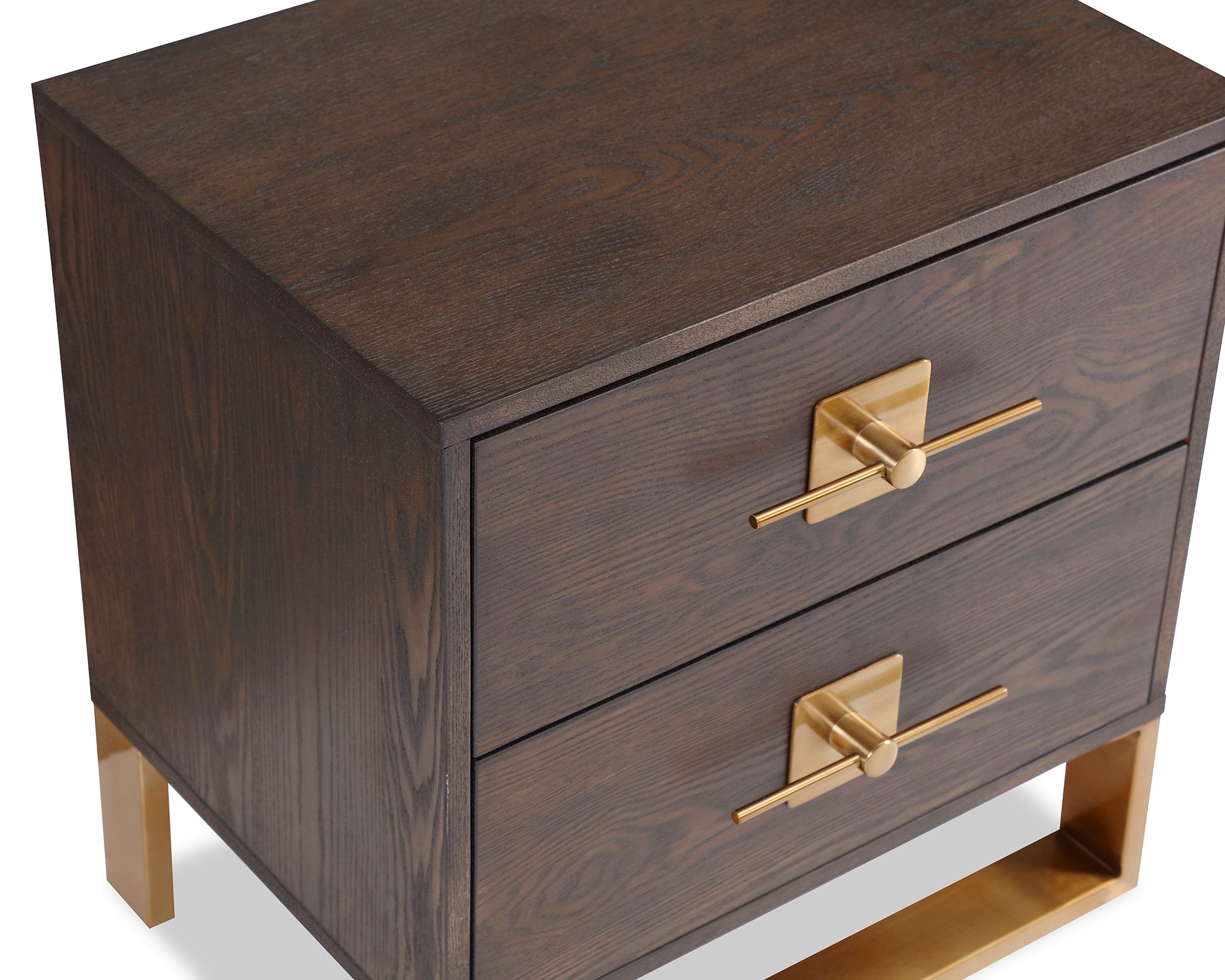 Ophir Bedside Table 2 Drawers  - Dark Brown Ash/Dark Brass