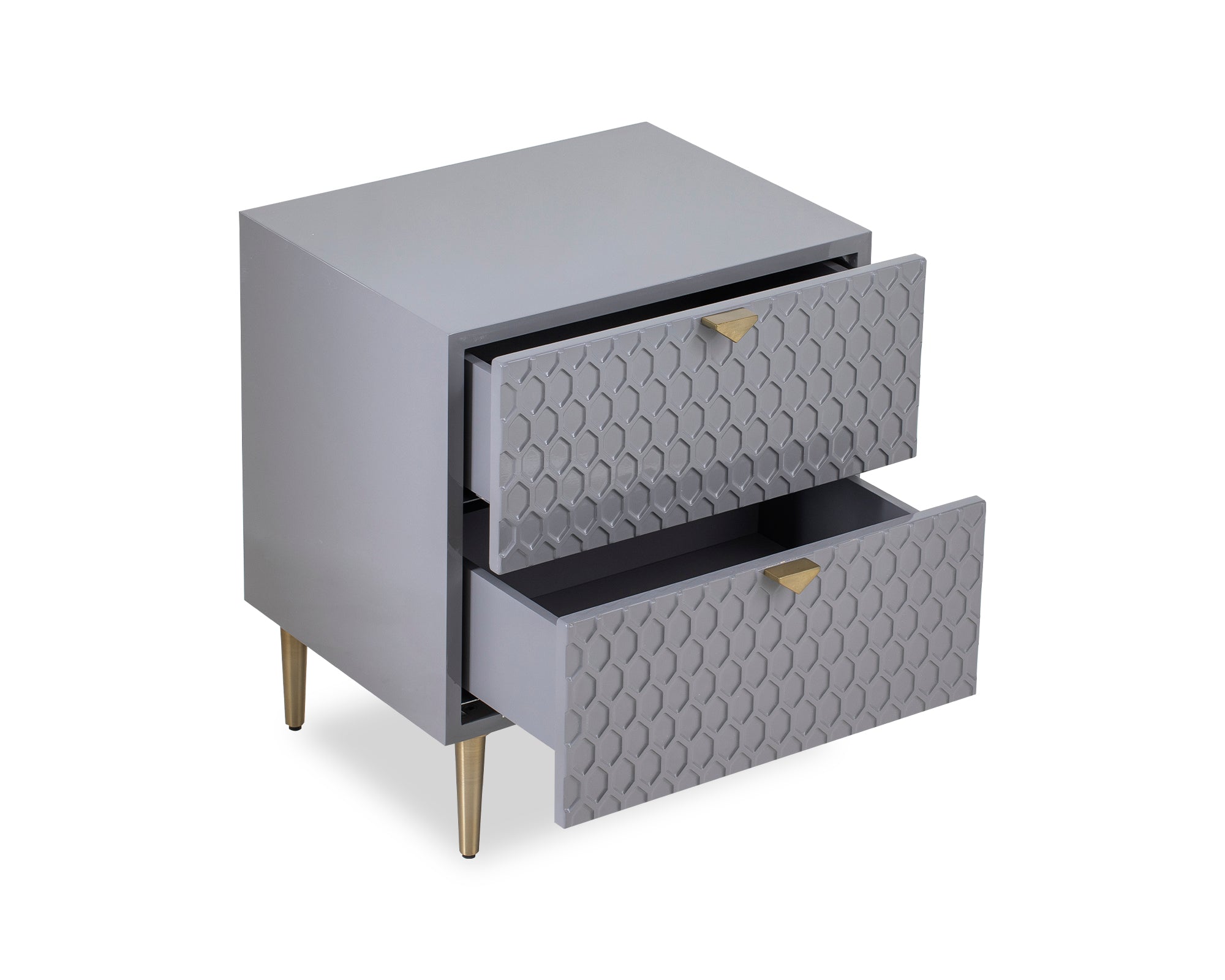 Bolero Bedside Table - Grey High Gloss/Brushed Brass