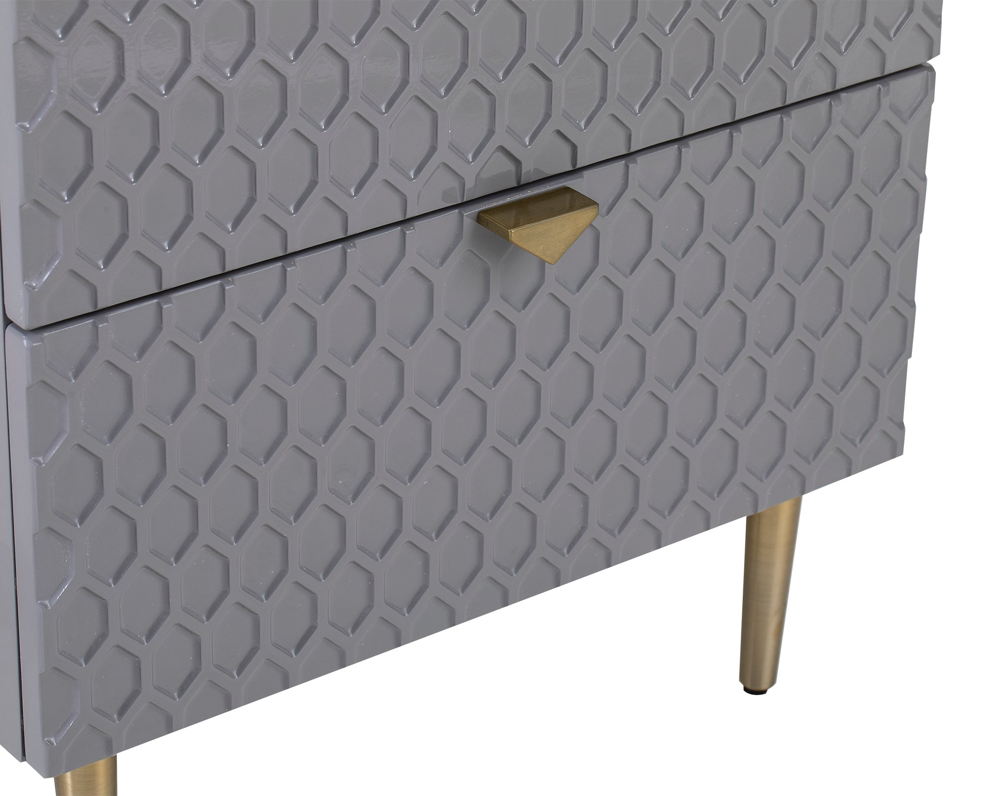 Bolero Bedside Table - Grey High Gloss/Brushed Brass