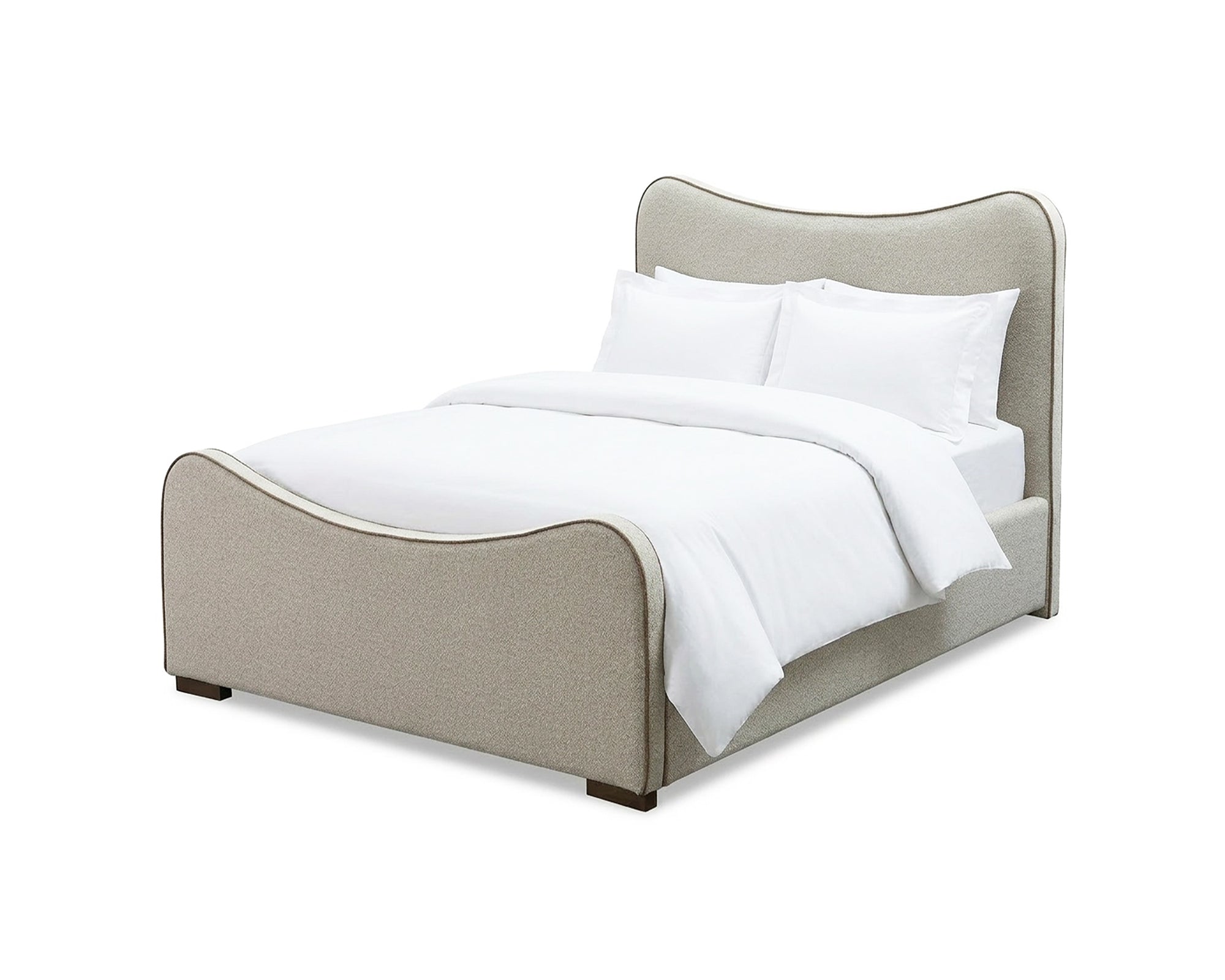 Caleta King Size Bed - Capela Sand with Capela Fennel Seed Piping | Dark Brown Ash