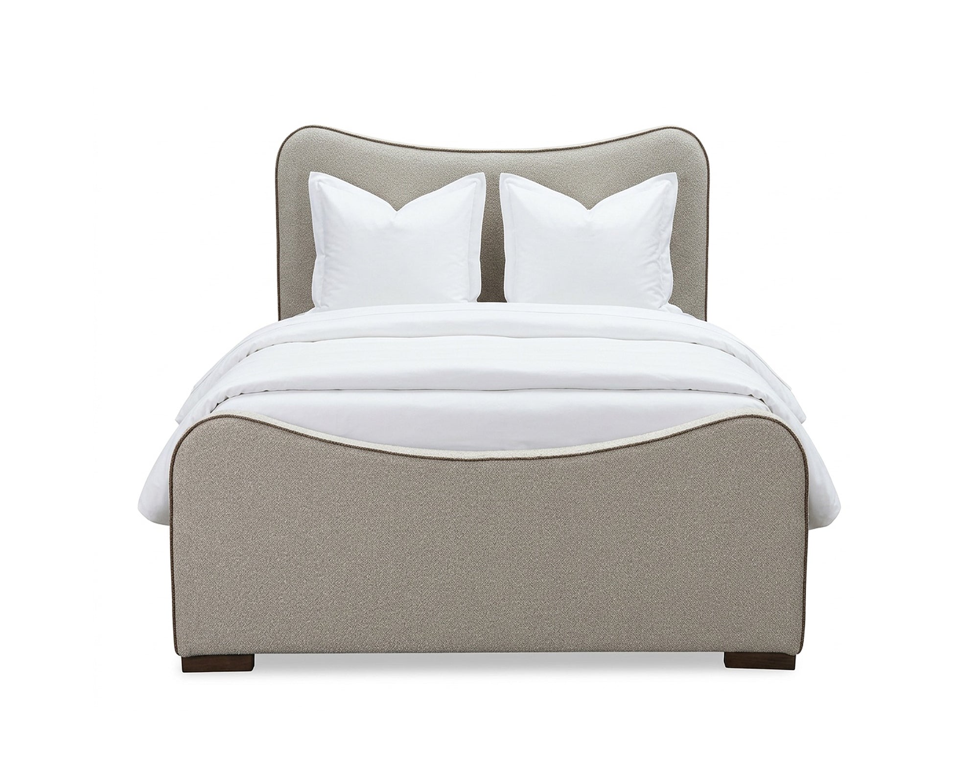 Caleta King Size Bed - Capela Sand with Capela Fennel Seed Piping | Dark Brown Ash