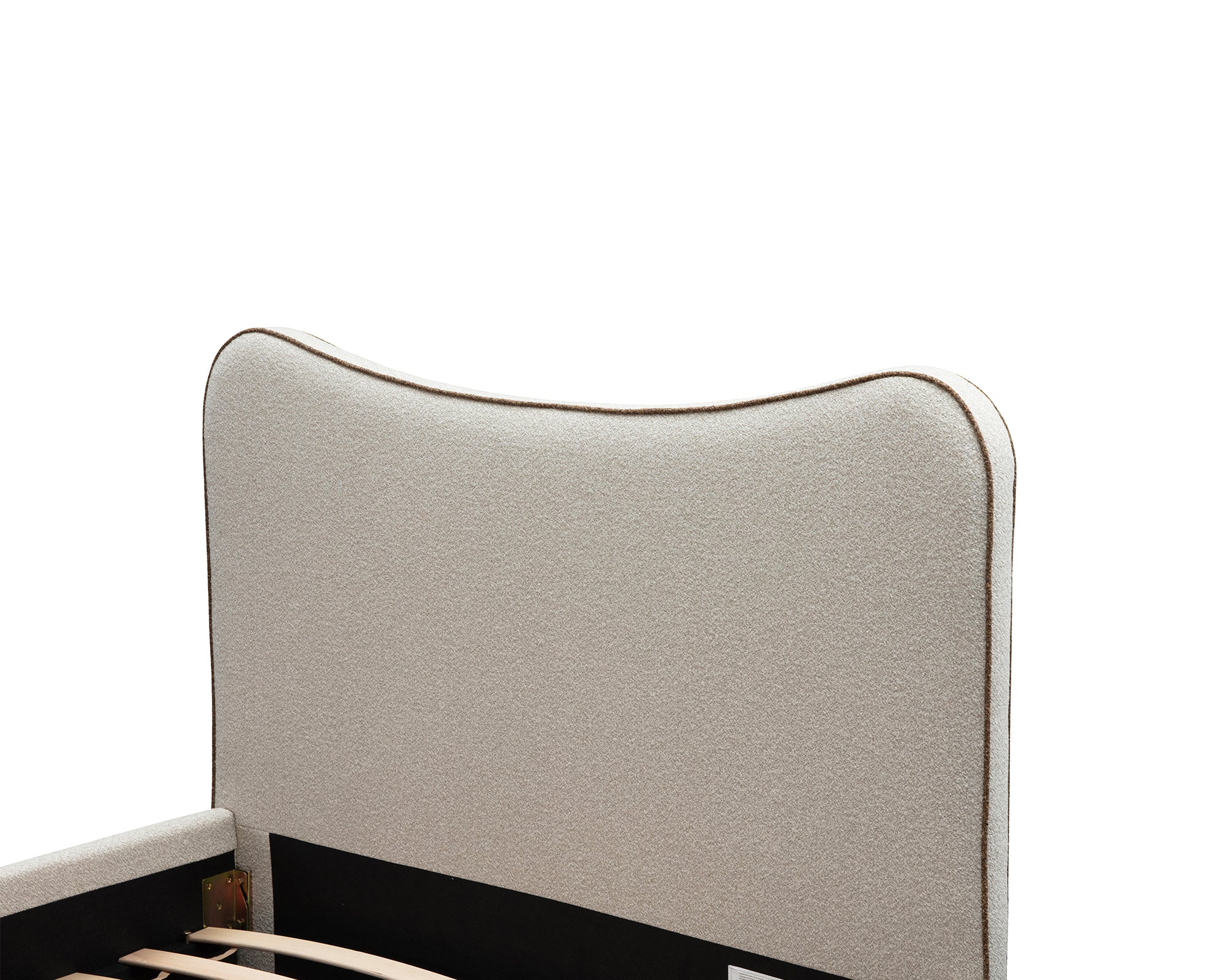 Caleta King Size Bed - Capela Sand with Capela Fennel Seed Piping | Dark Brown Ash