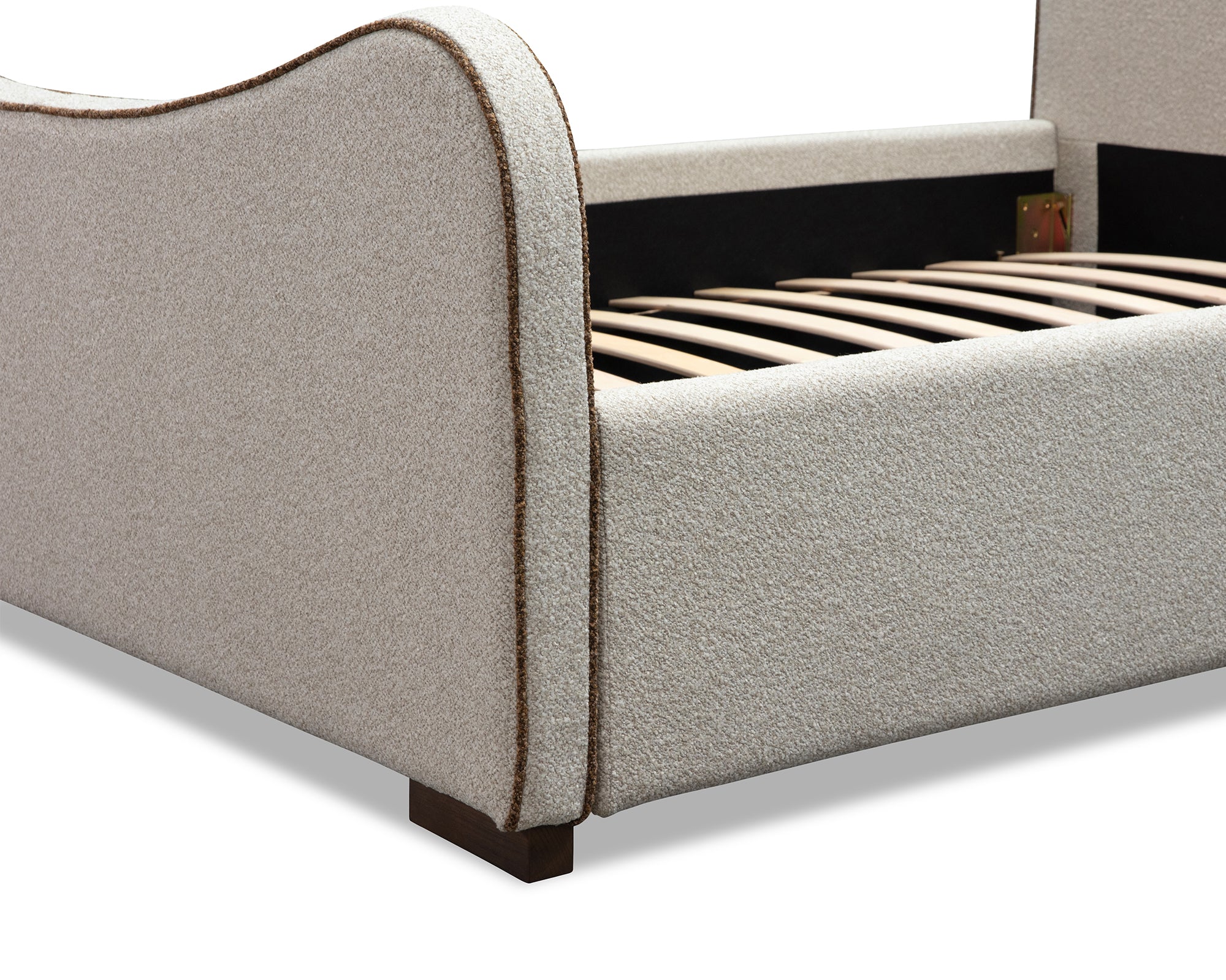 Caleta King Size Bed - Capela Sand with Capela Fennel Seed Piping | Dark Brown Ash