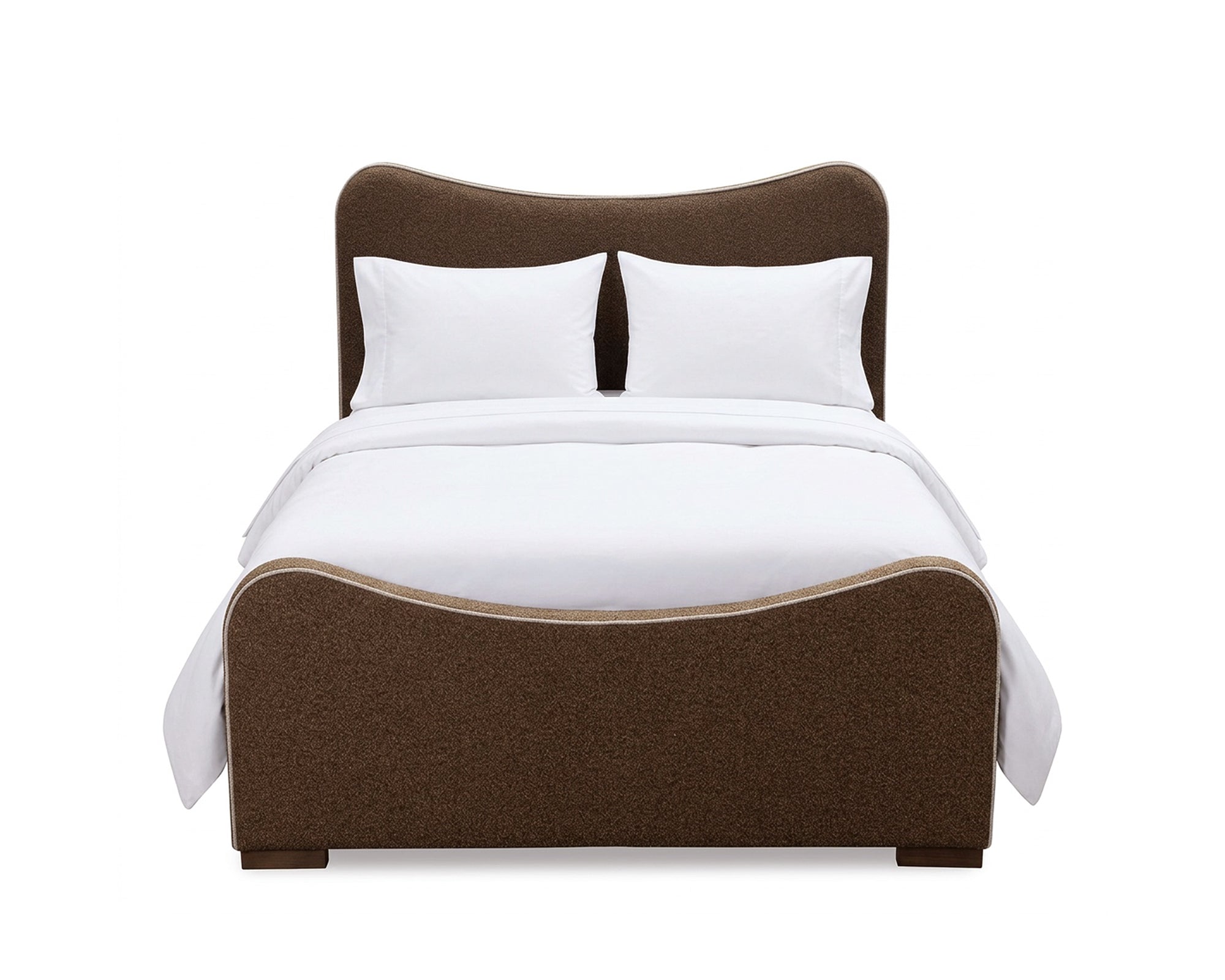 Caleta King Size Bed - Capela Fennel Seed with Capela Sand Piping | Dark Brown