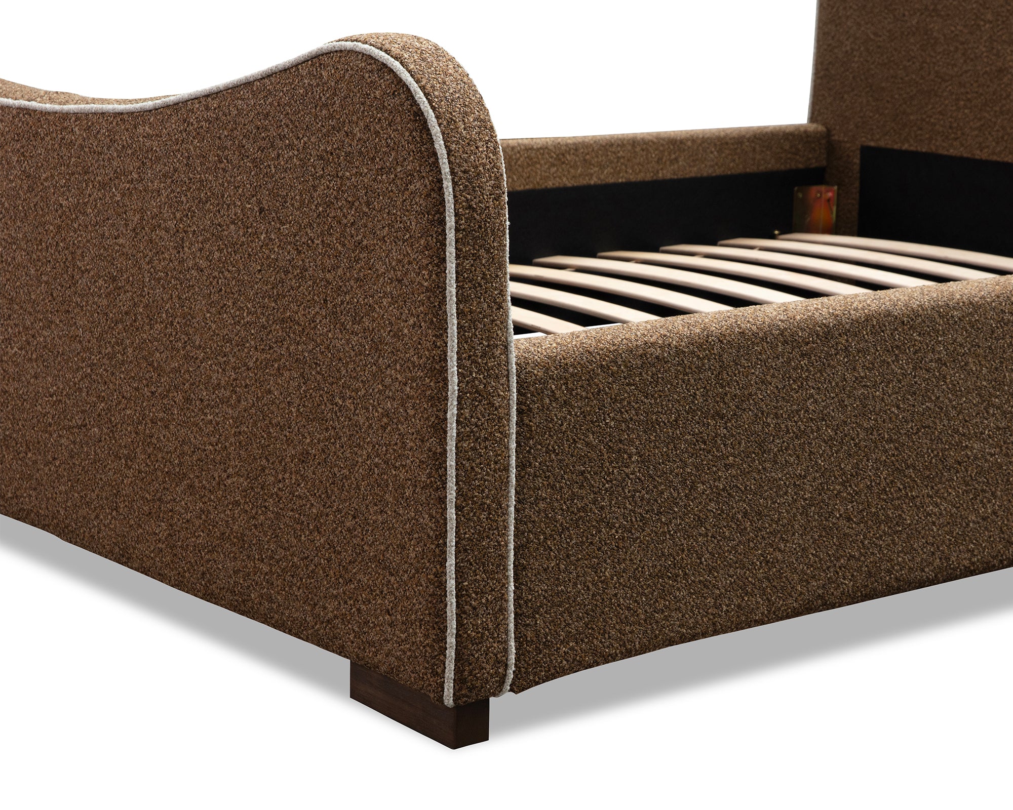 Caleta King Size Bed - Capela Fennel Seed with Capela Sand Piping | Dark Brown