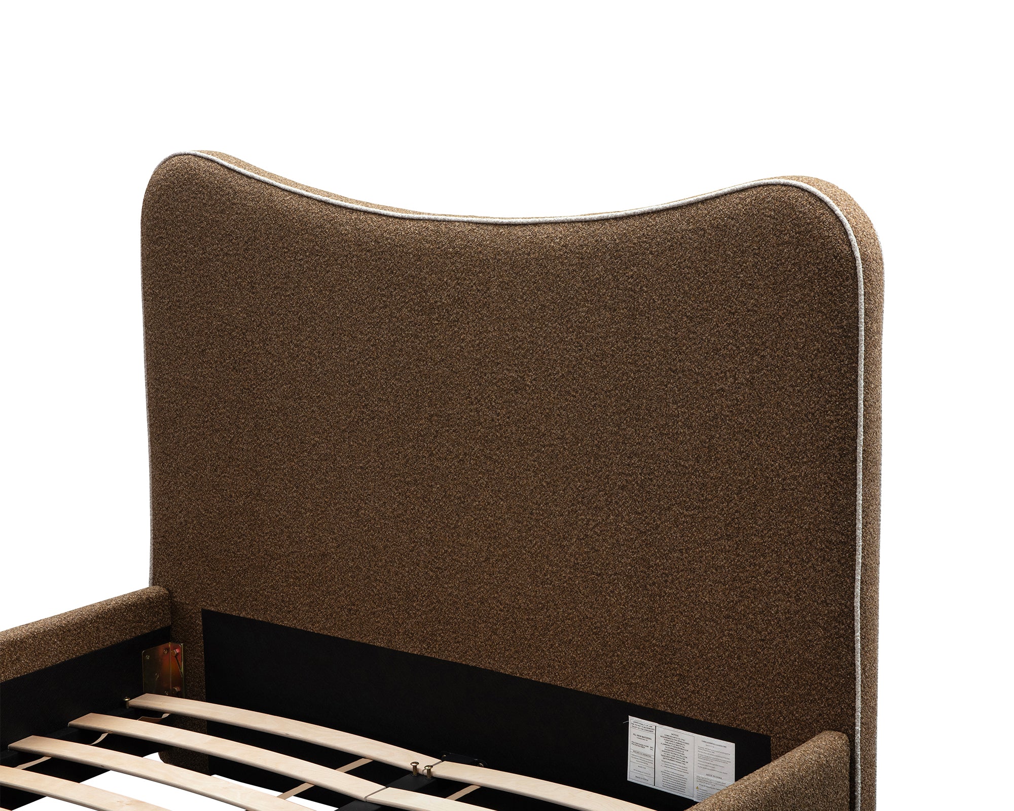 Caleta King Size Bed - Capela Fennel Seed with Capela Sand Piping | Dark Brown