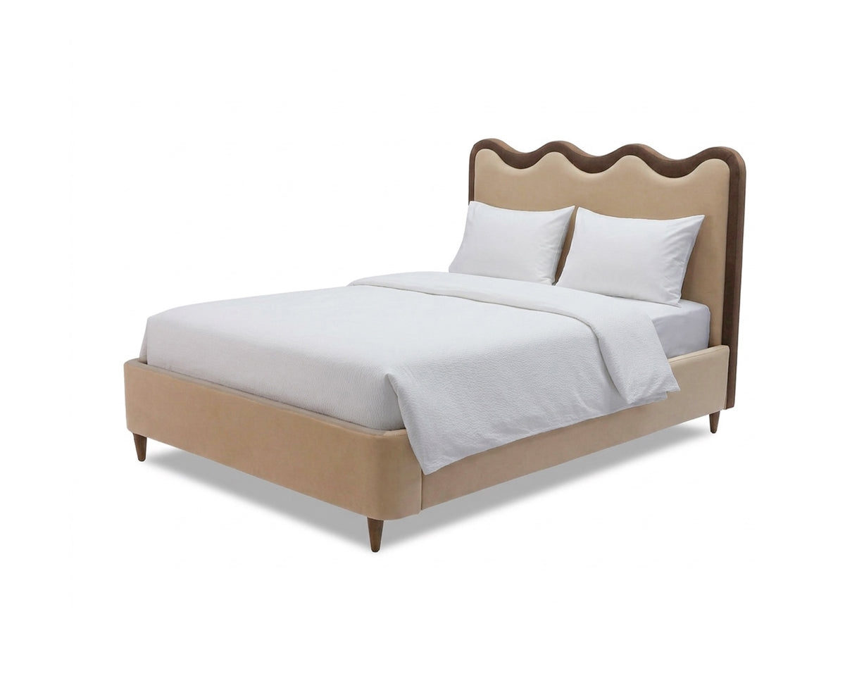 Palermo King Size Bed - Hopper Desert with Hopper Terra Border | Dark Brown Solid Wood