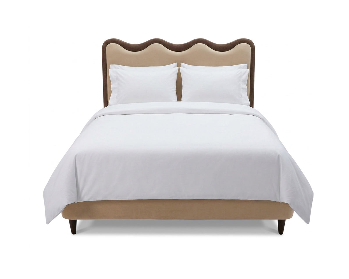 Palermo King Size Bed - Hopper Desert with Hopper Terra Border | Dark Brown Solid Wood