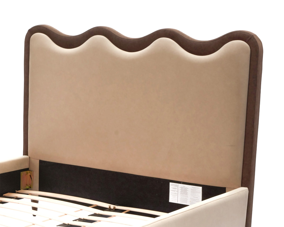 Palermo King Size Bed - Hopper Desert with Hopper Terra Border | Dark Brown Solid Wood