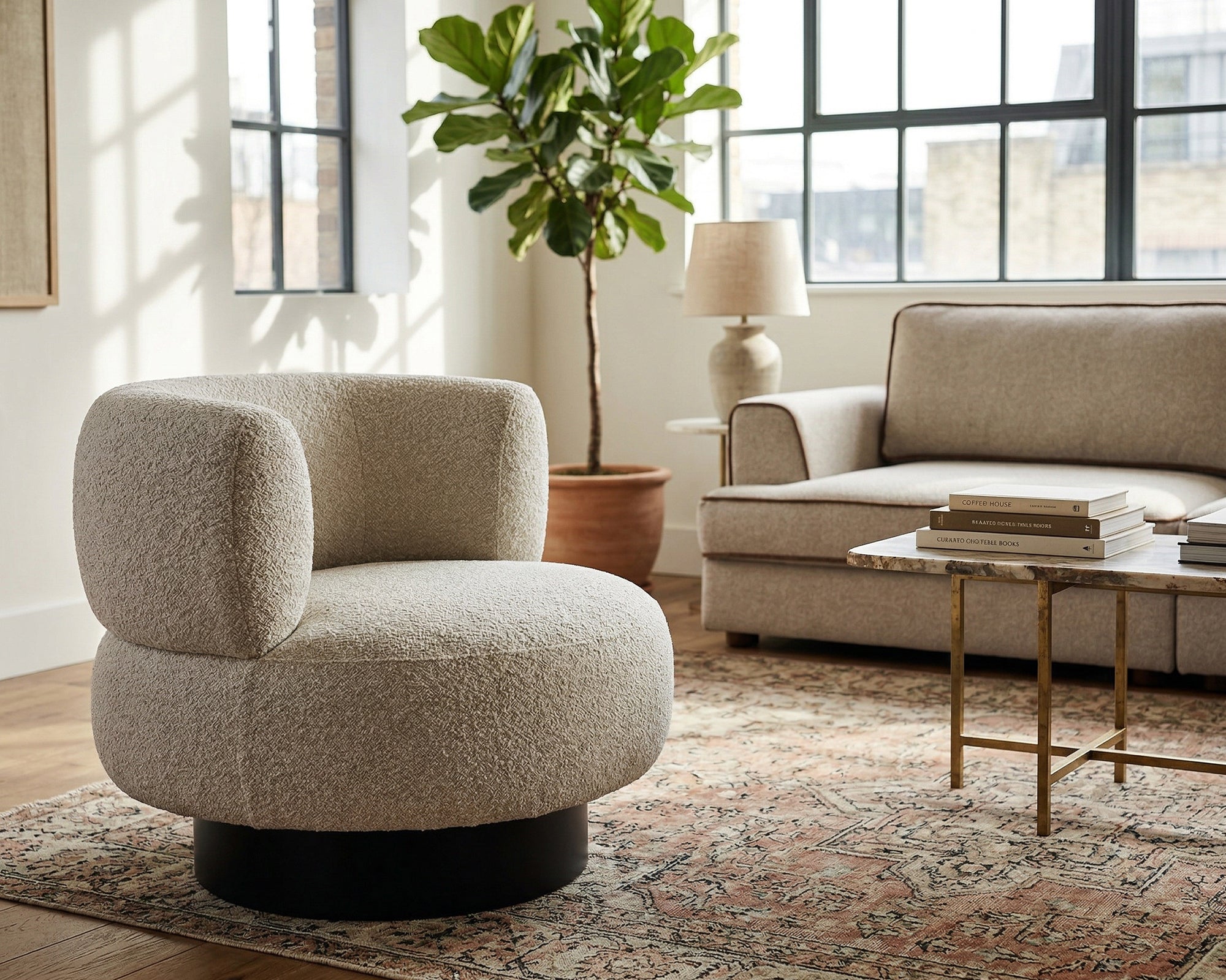 Redeo Swivel Occasional Chair - Capella Sand | Matt Black Metal