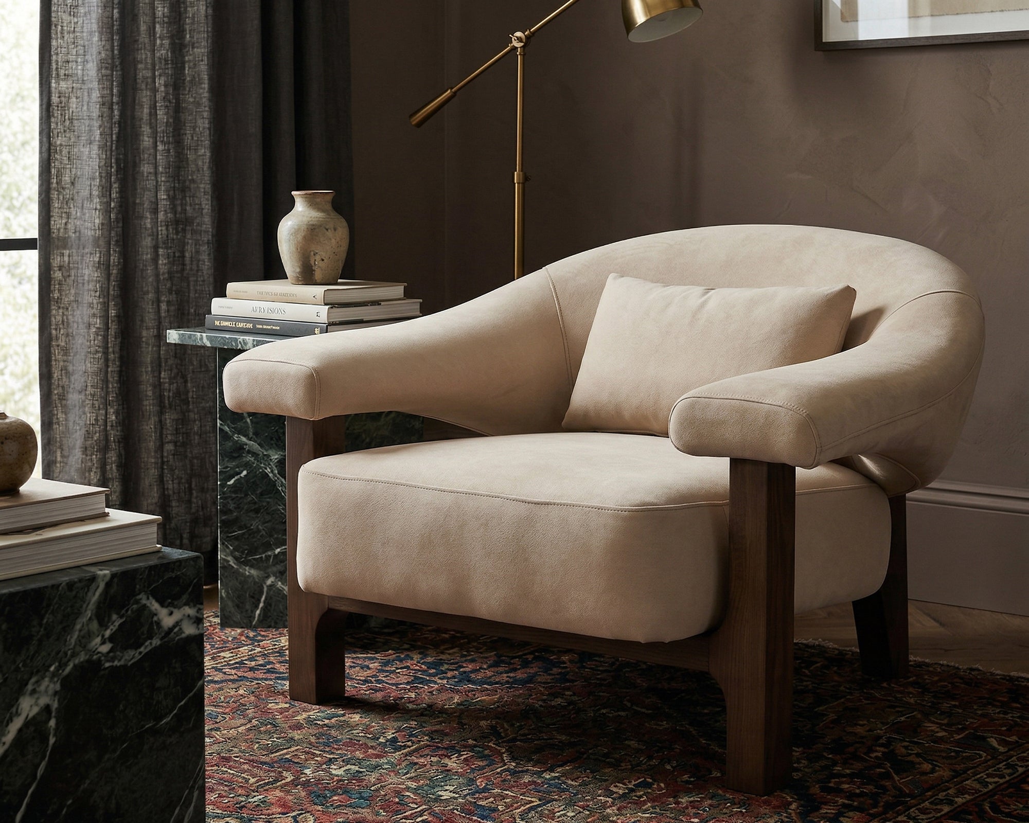 Riviera Occasional Chair - Hopper Desert | Dark Brown Solid Wood