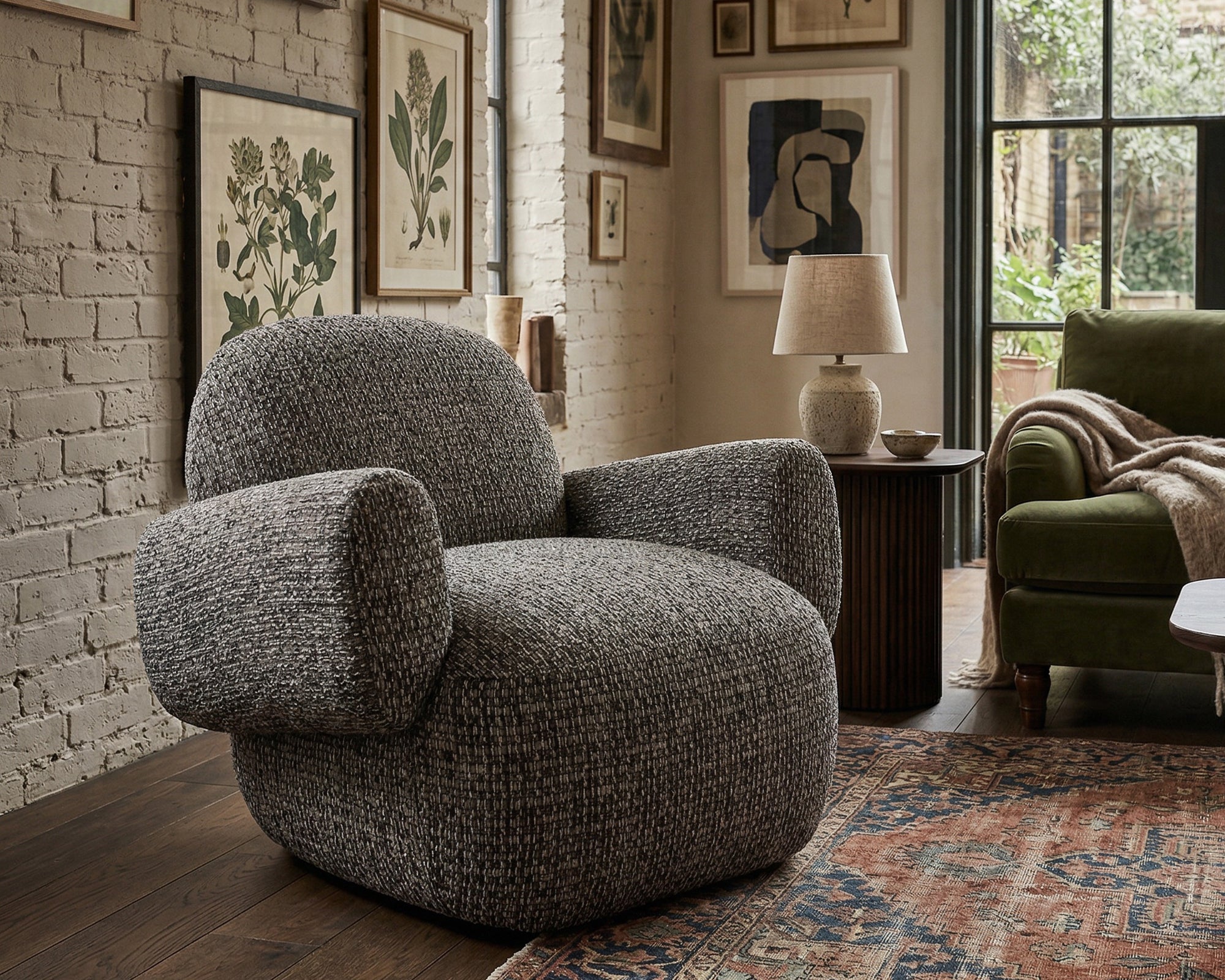 Bolton Swivel Occasional Chair - Tetru Terra | Matt Black Metal