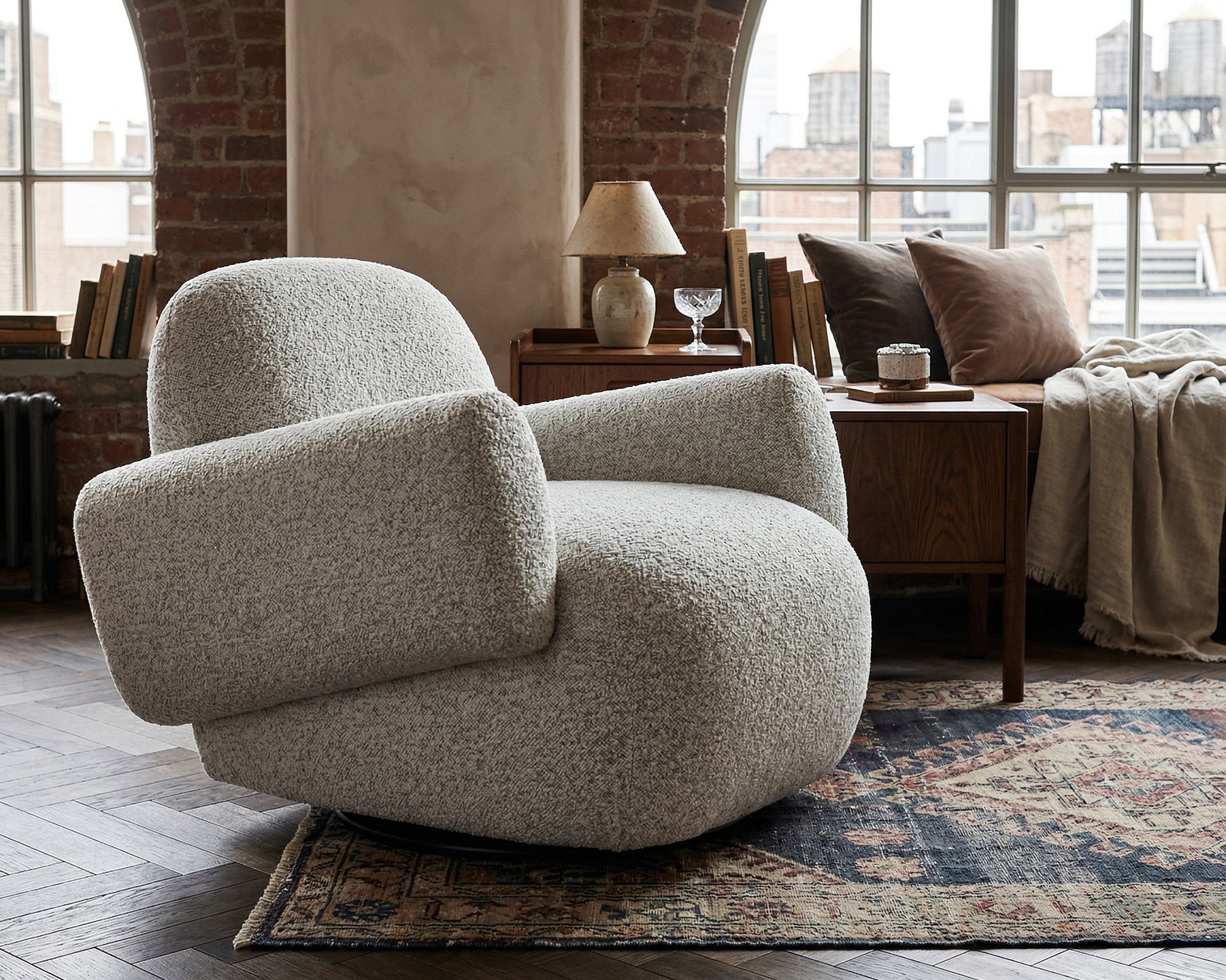 Bolton Swivel Occasional Chair - Ripley Grav | Matt Black Metal