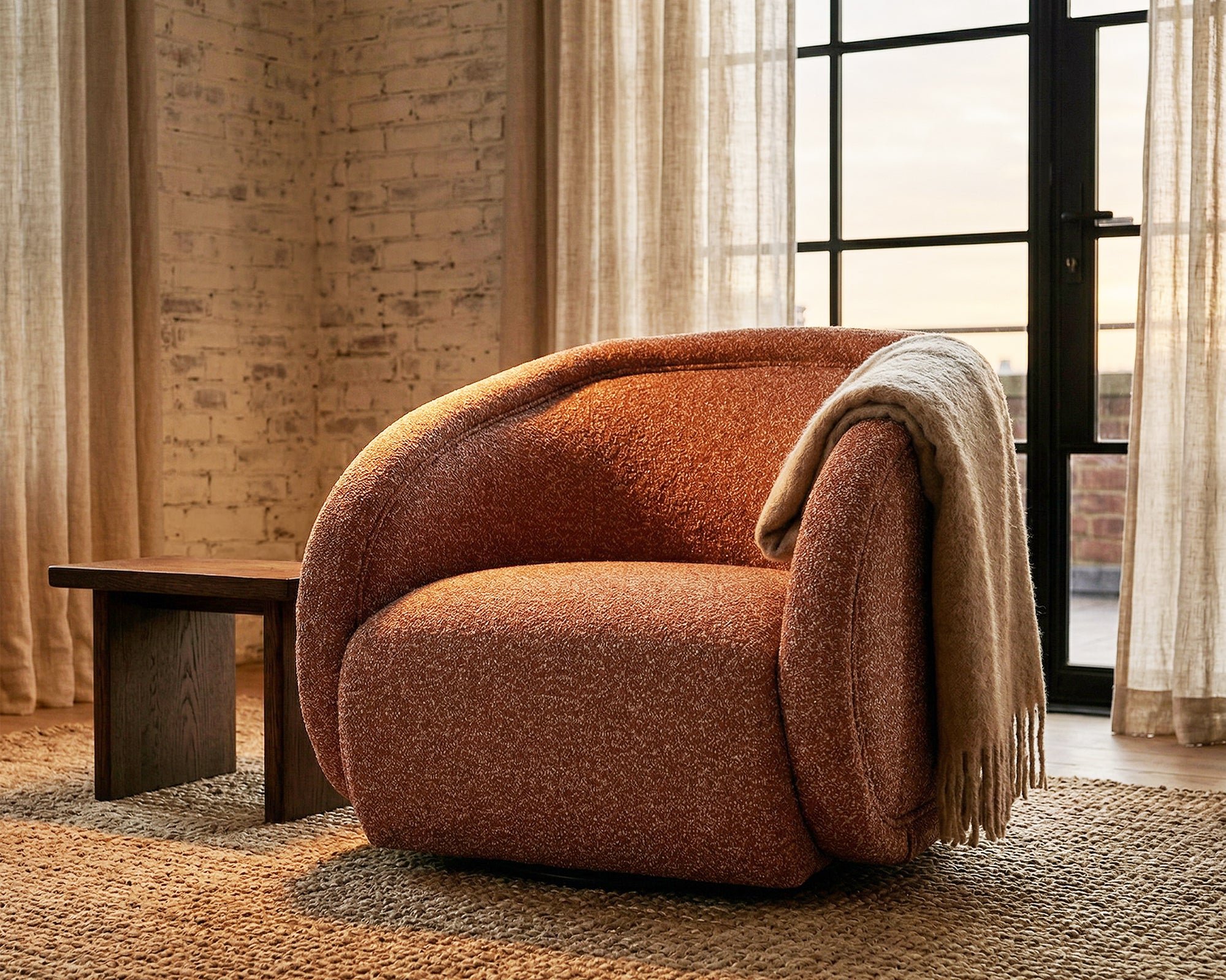 Alice Swivel Occasional Chair - Capella Clay | Matt Black Metal