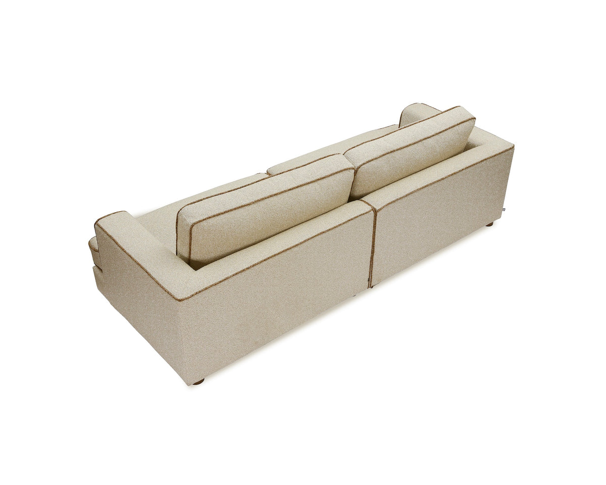 Cameron Sofa - Capella Sand with Capella Fennel Seed Piping | Dark Brown Solid Wood