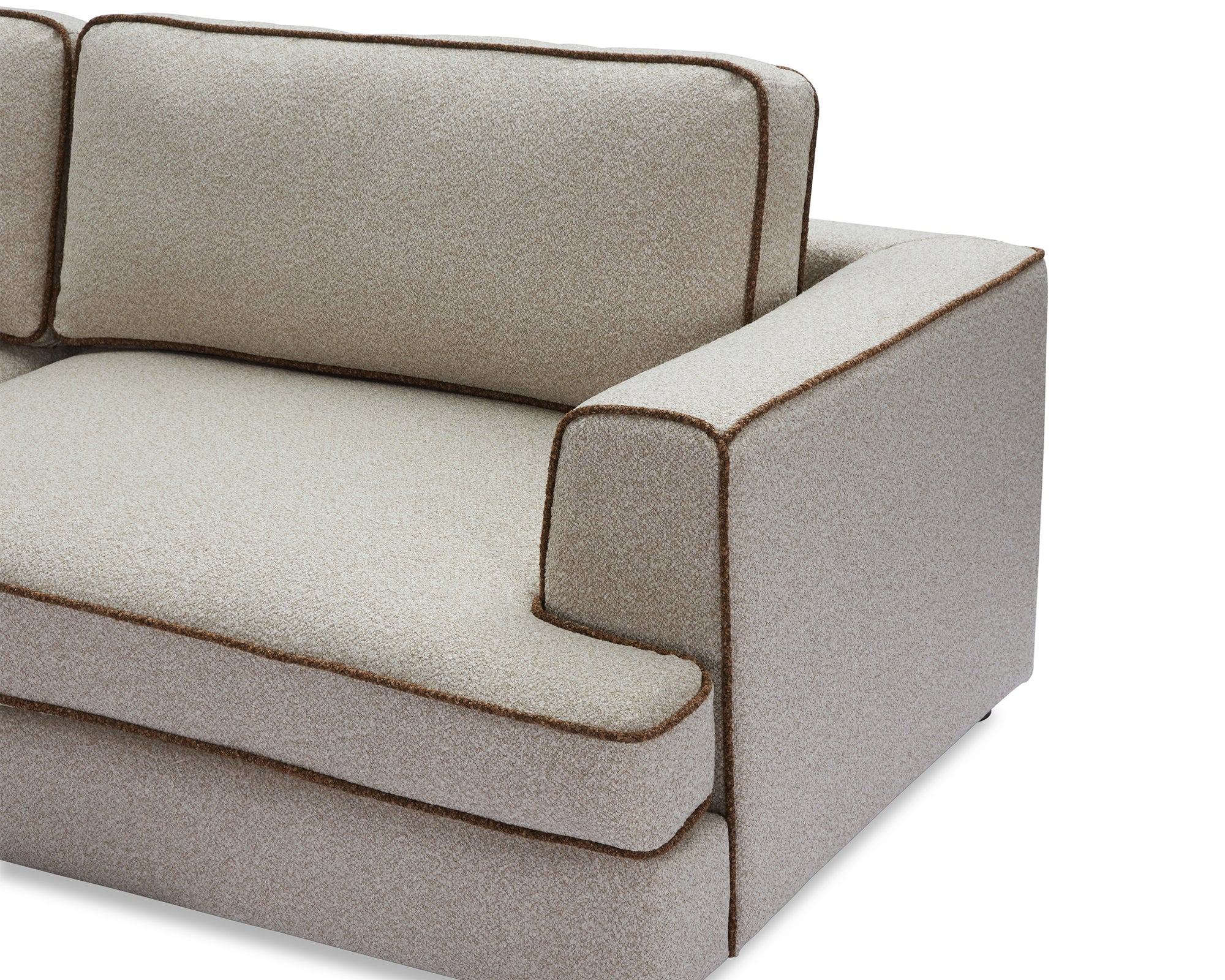 Cameron Sofa - Capella Sand with Capella Fennel Seed Piping | Dark Brown Solid Wood