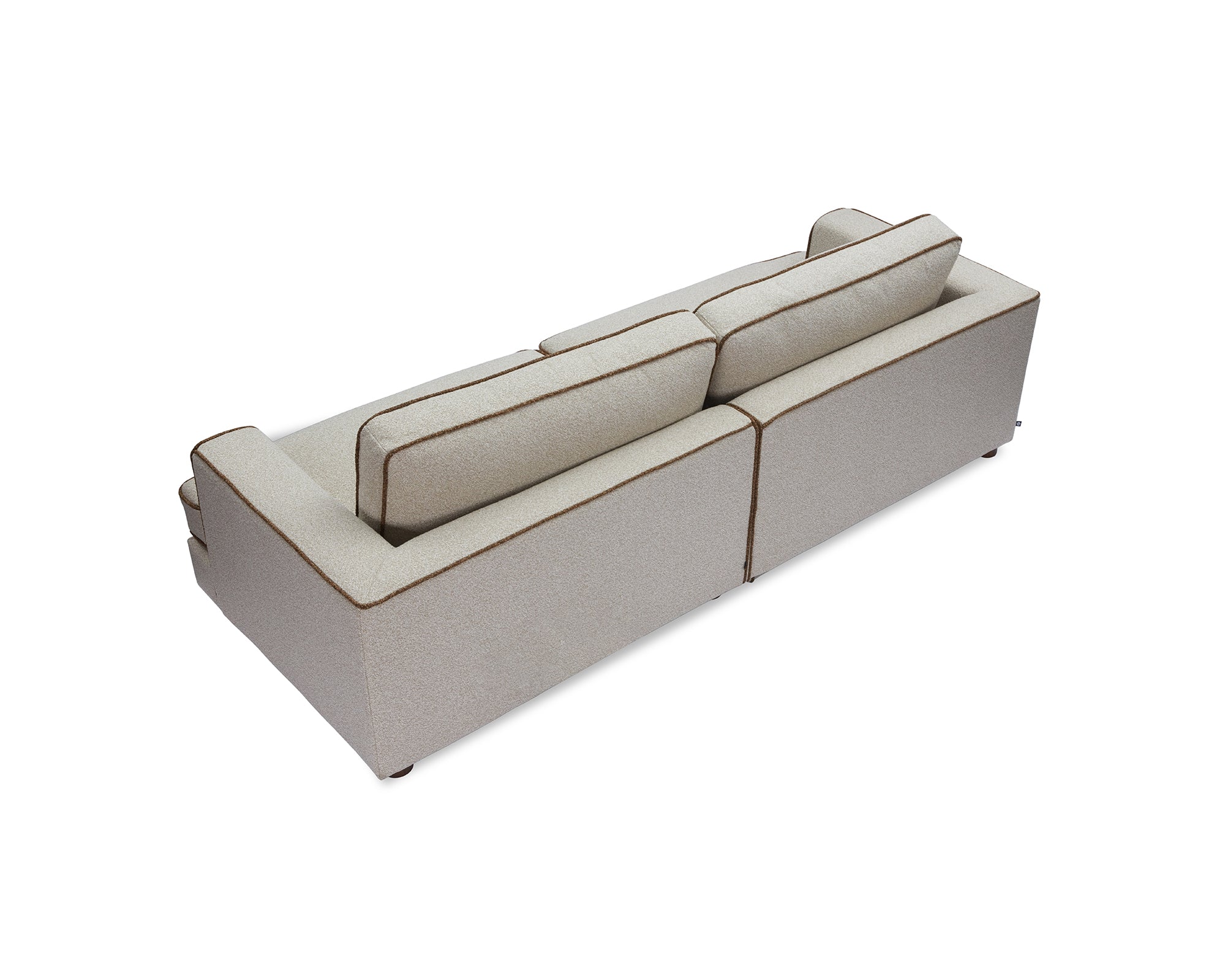 Cameron Sofa - Capella Sand with Capella Fennel Seed Piping | Dark Brown Solid Wood