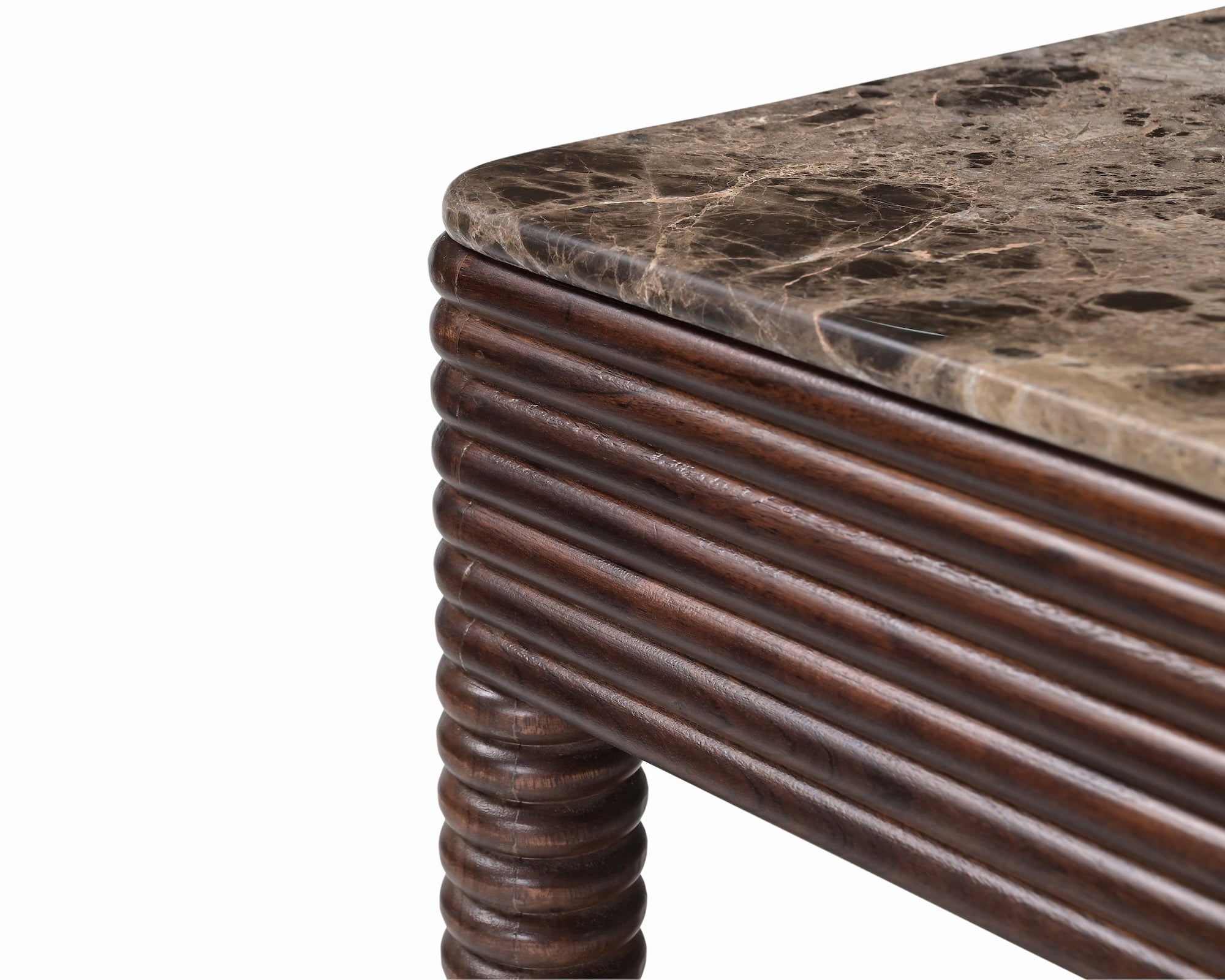 Allure Bedside Table - Dark Brown Emperador Marble & Brushed Mid-brown Textured Acacia Wood