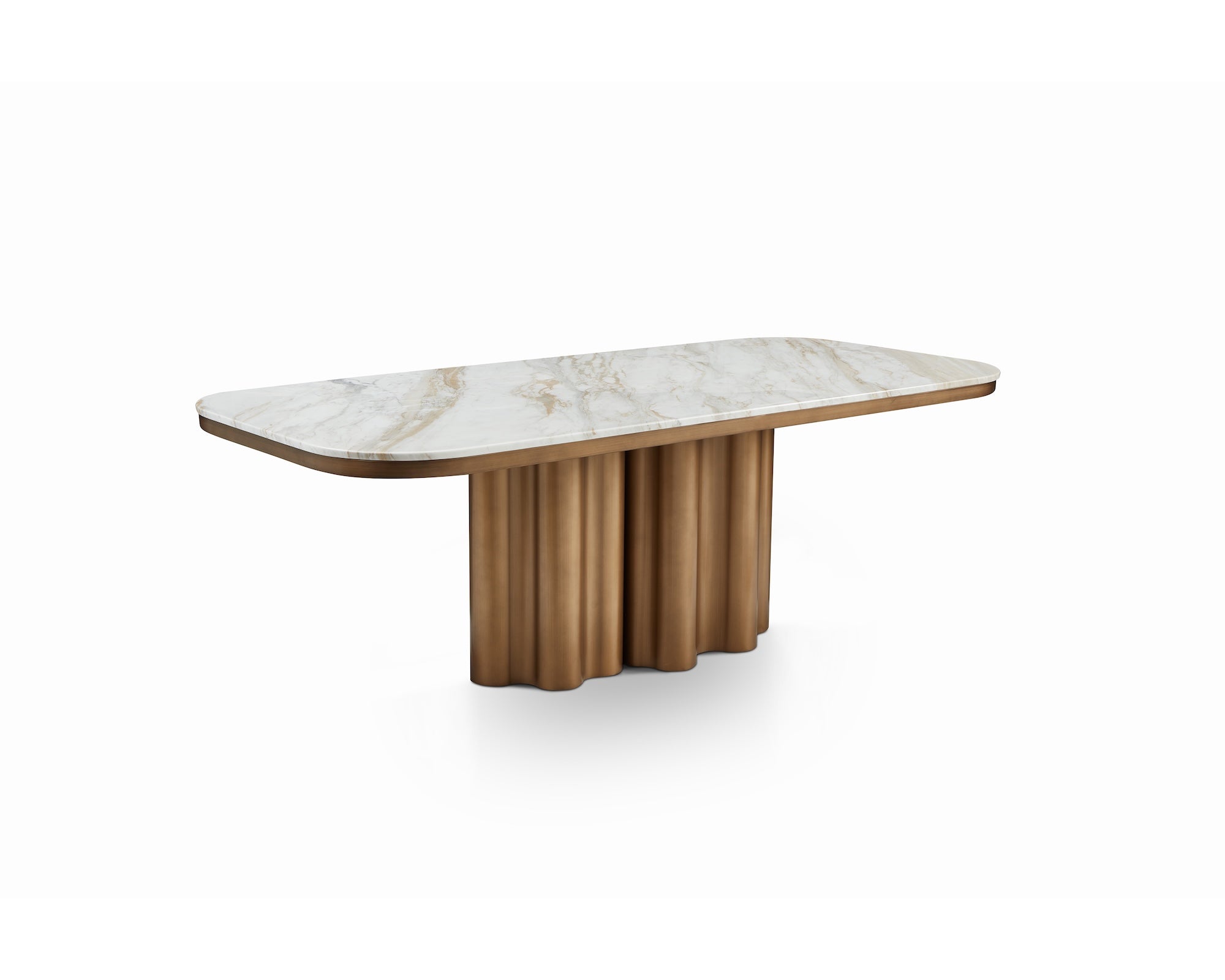 Corinthian Dining Table - Kaka Gold Natural Marble & Hairline Antique Brass