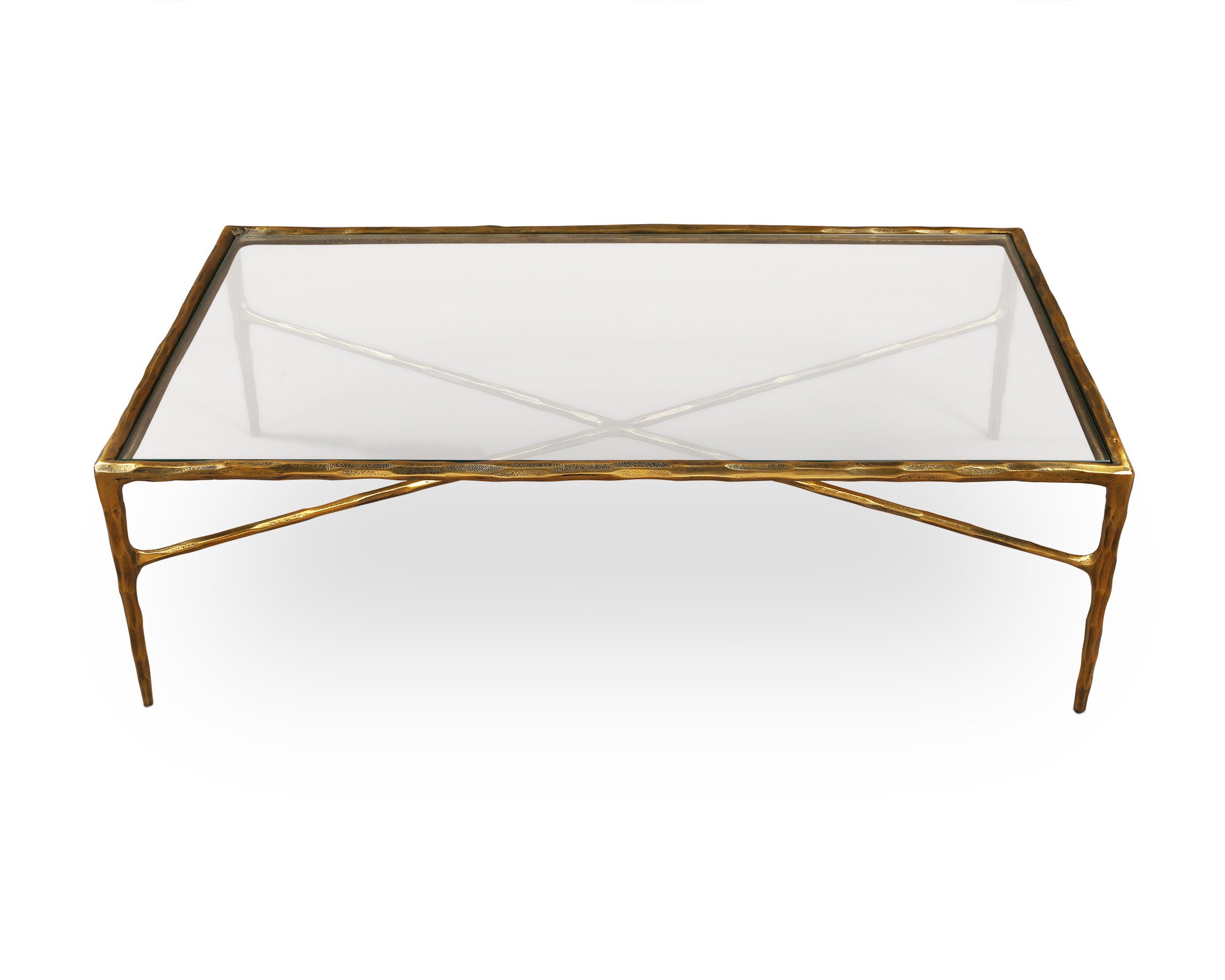 Cobra Coffee Table - Textured Antique Brass and Glass