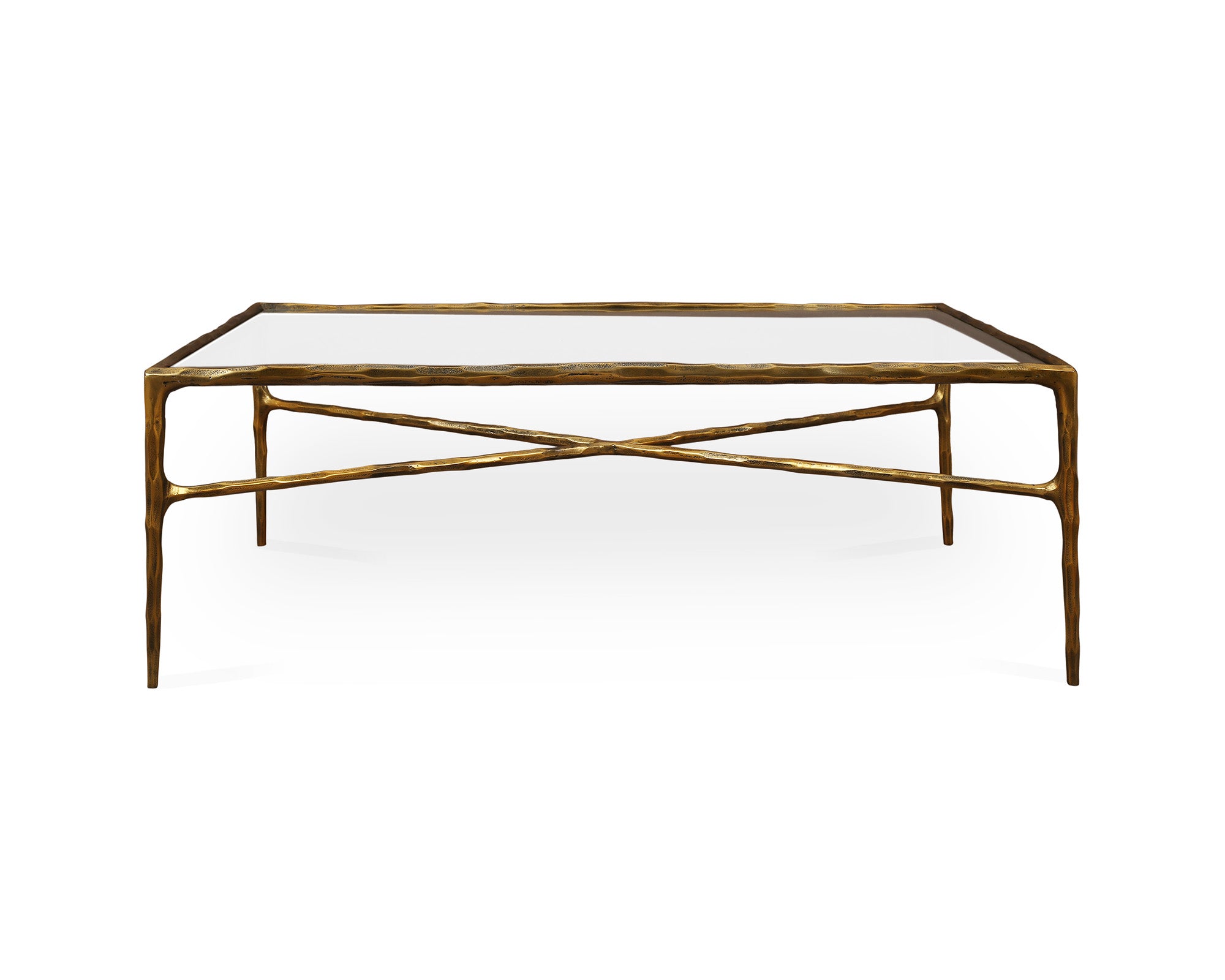 Cobra Coffee Table - Textured Antique Brass and Glass