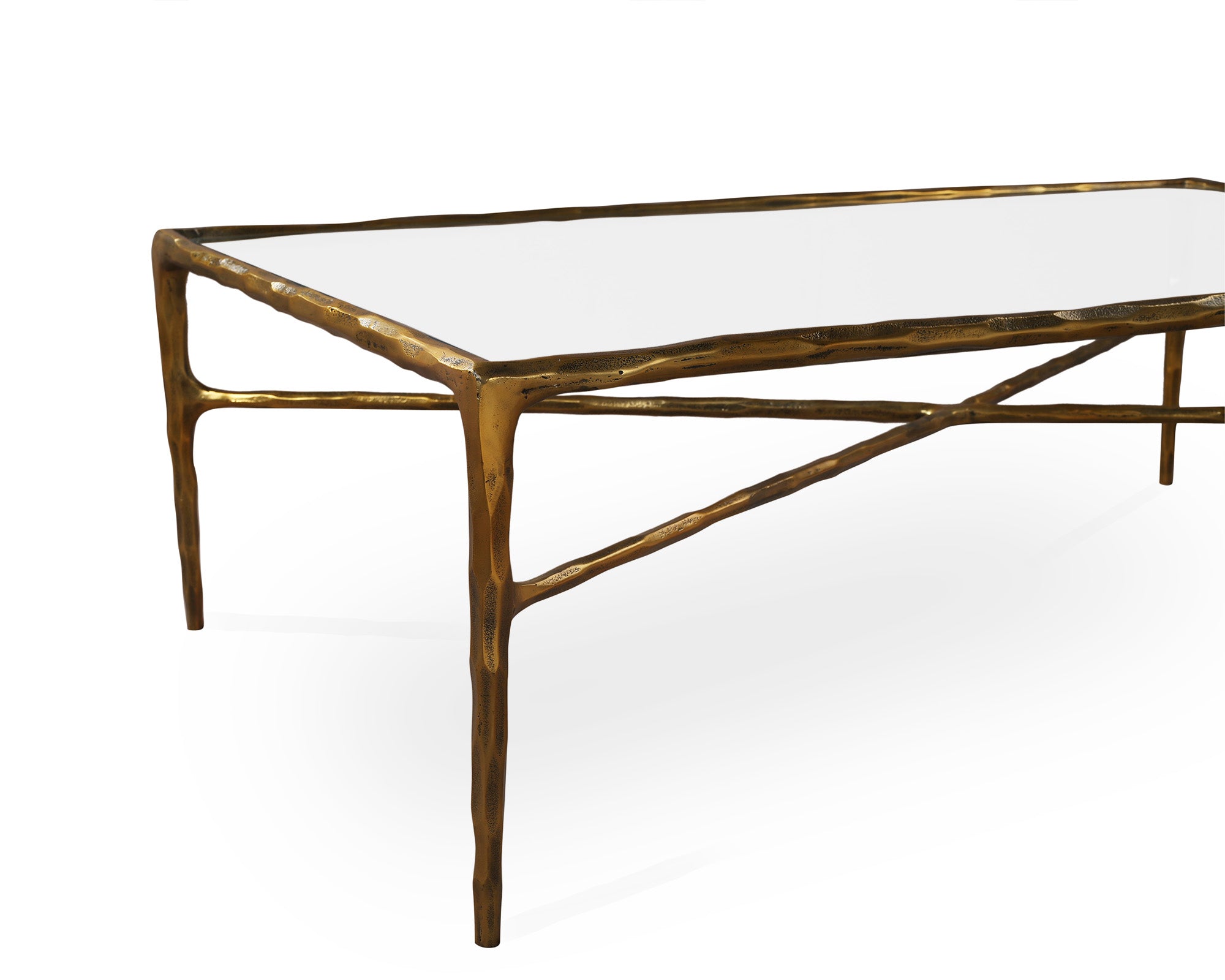 Cobra Coffee Table - Textured Antique Brass and Glass