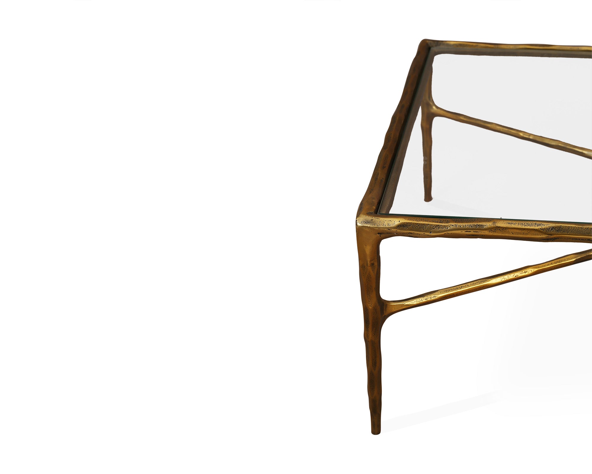 Cobra Coffee Table - Textured Antique Brass and Glass