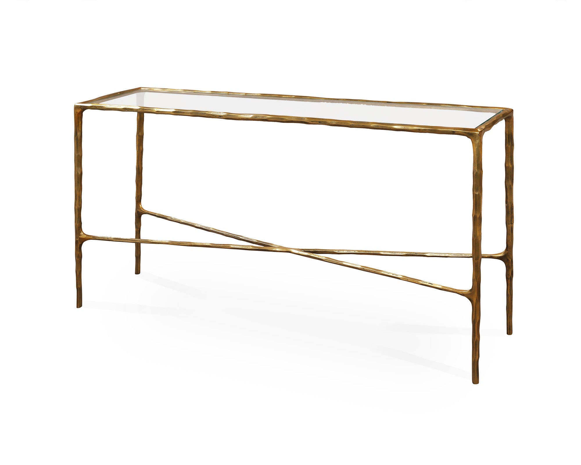 Cobra Console Table - Textured Antique Brass and Glass