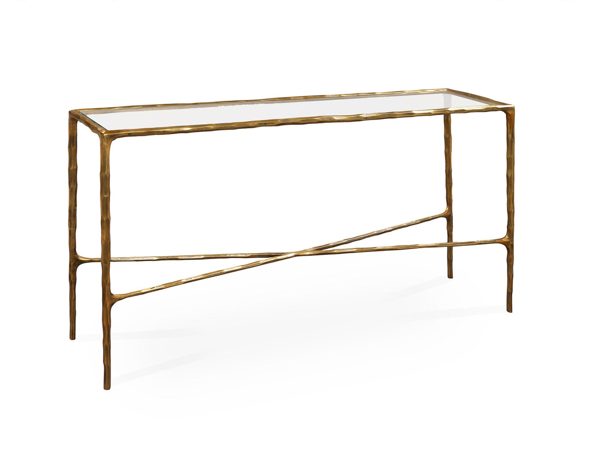 Cobra Console Table - Textured Antique Brass and Glass