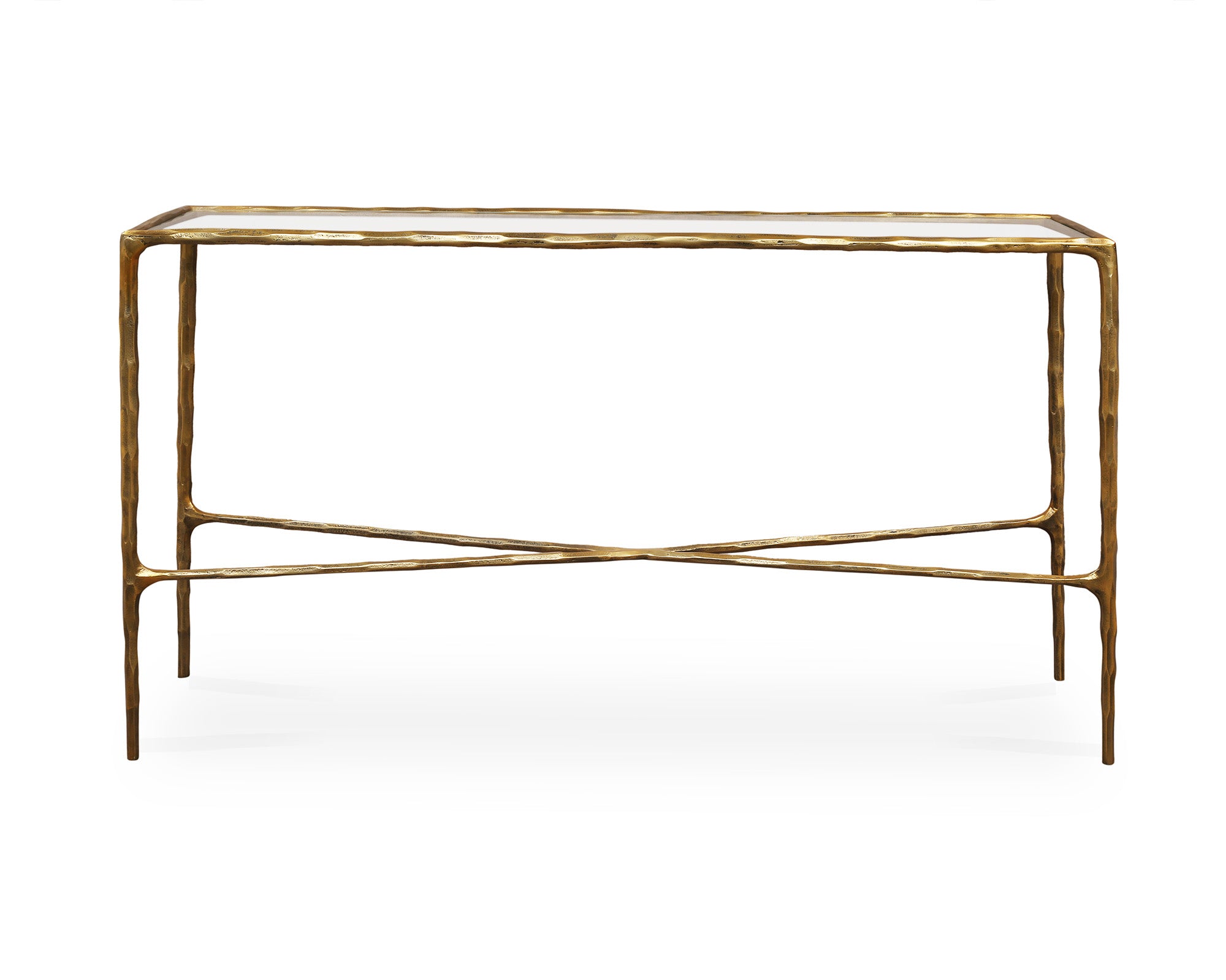 Cobra Console Table - Textured Antique Brass and Glass